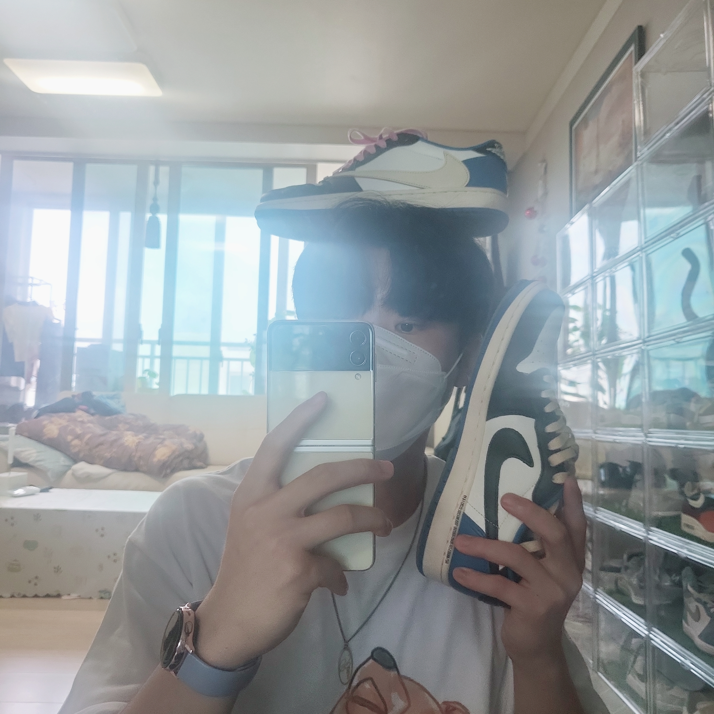 Jordan 1 x Travis Scott x Fragment Retro Low OG SP Military Blue 착용 스타일