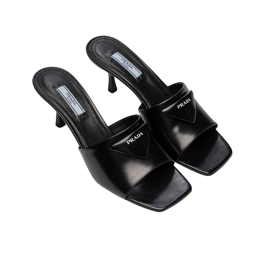 (W) 프라다 브러쉬드 레더 힐드 슬라이드 블랙((W) Prada Brushed Leather Heeled Slide Black) - 2