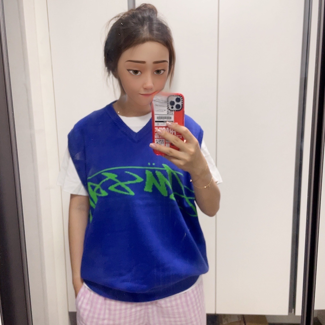 Stussy Sweater Vest Blue 착용 스타일 - 2
