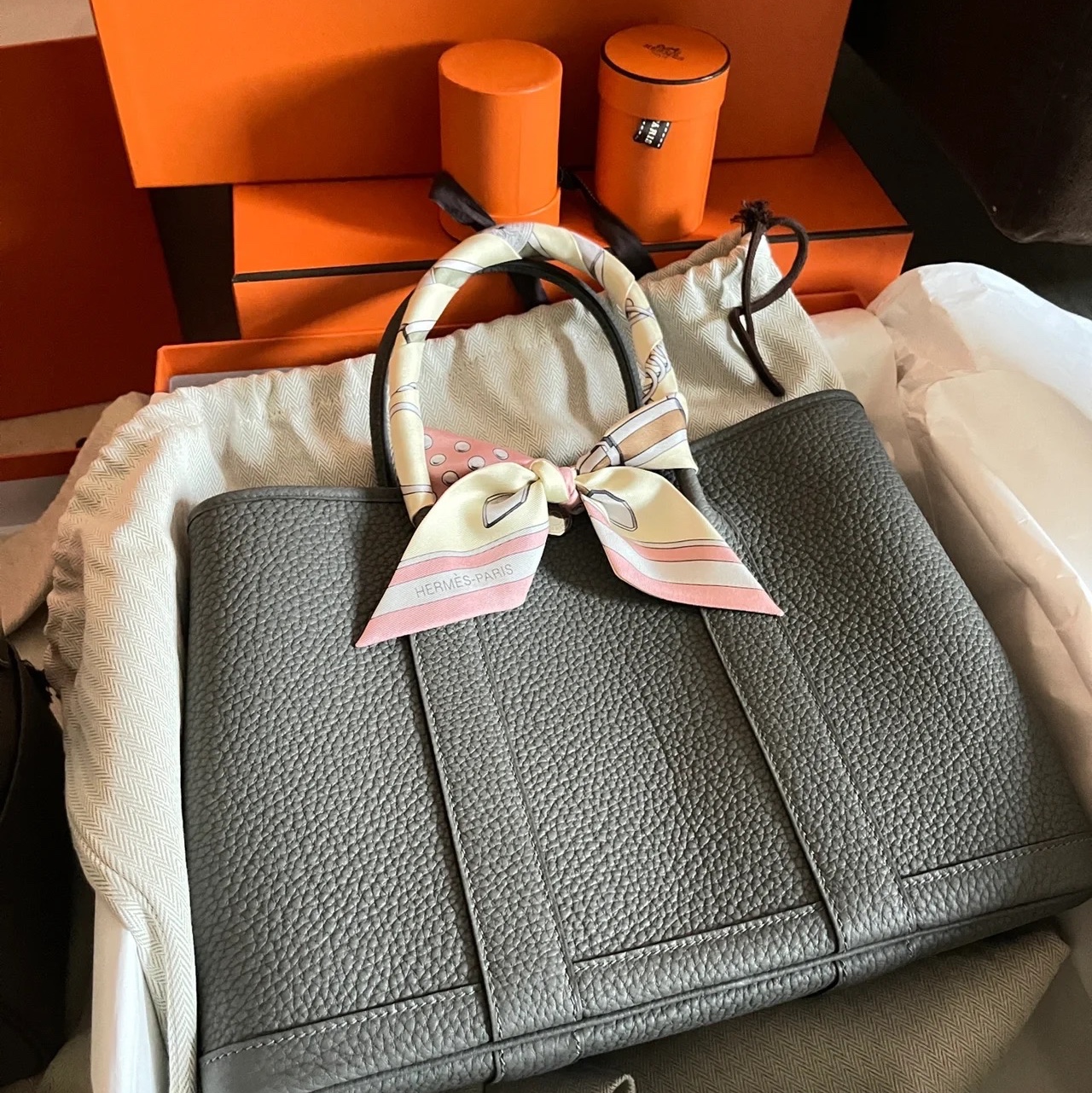 Hermes Garden Party 36 Bag Negonda & Palladium Gris Meyer 착용 스타일 - 2