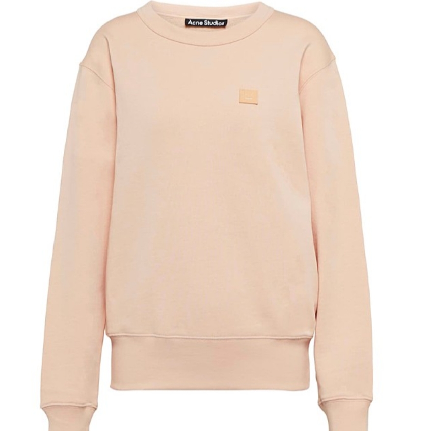 (W) Acne Studios Fairah Face Crewneck Sweatshirt Powder Pink 착용 스타일 - 3