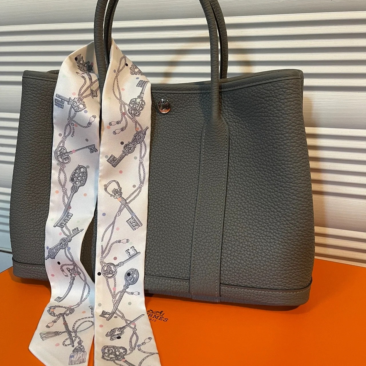 Hermes Garden Party 36 Bag Negonda & Palladium Gris Meyer 착용 스타일 - 2