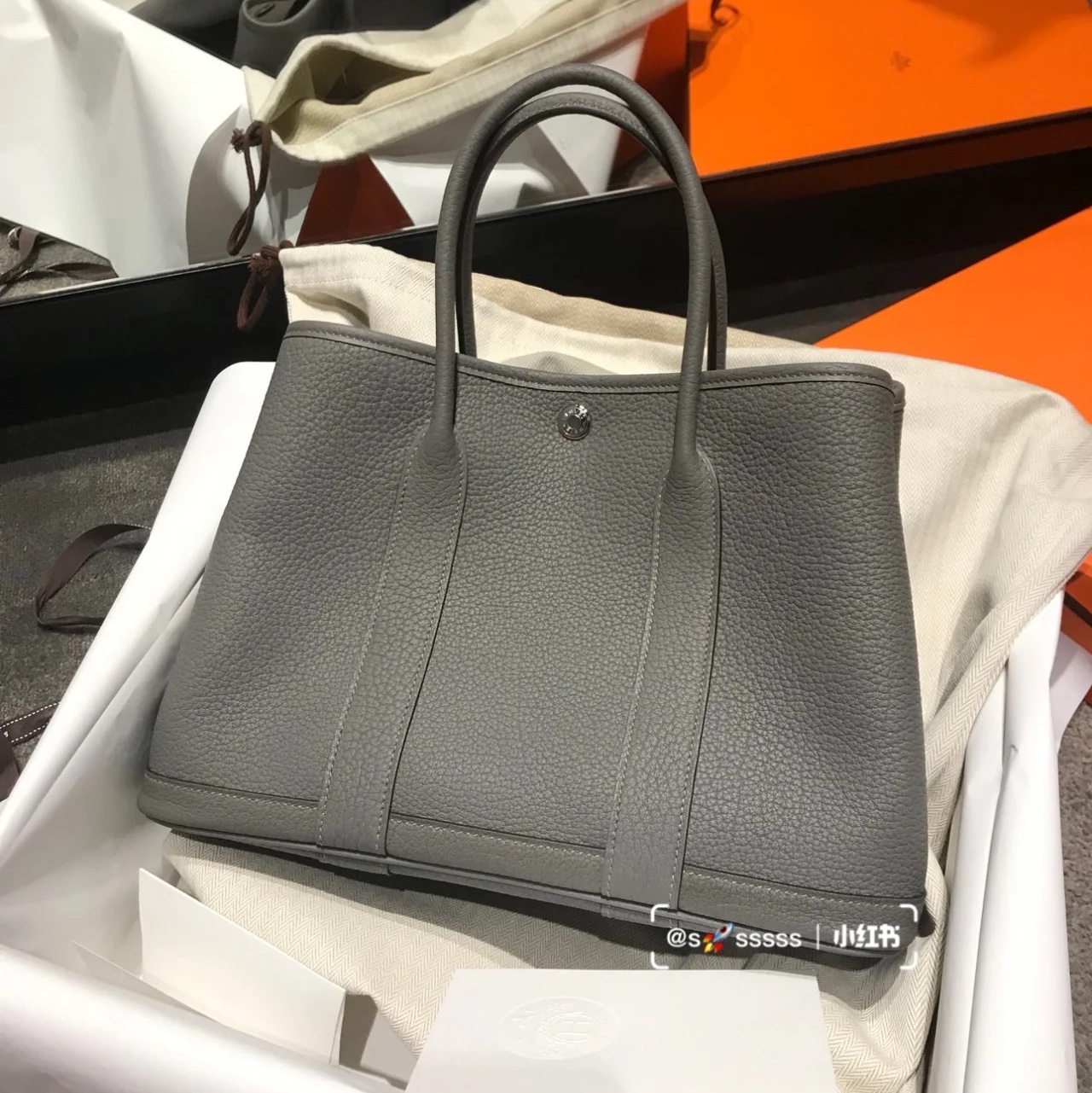 Hermes Garden Party 36 Bag Negonda & Palladium Gris Meyer 착용 스타일 - 2