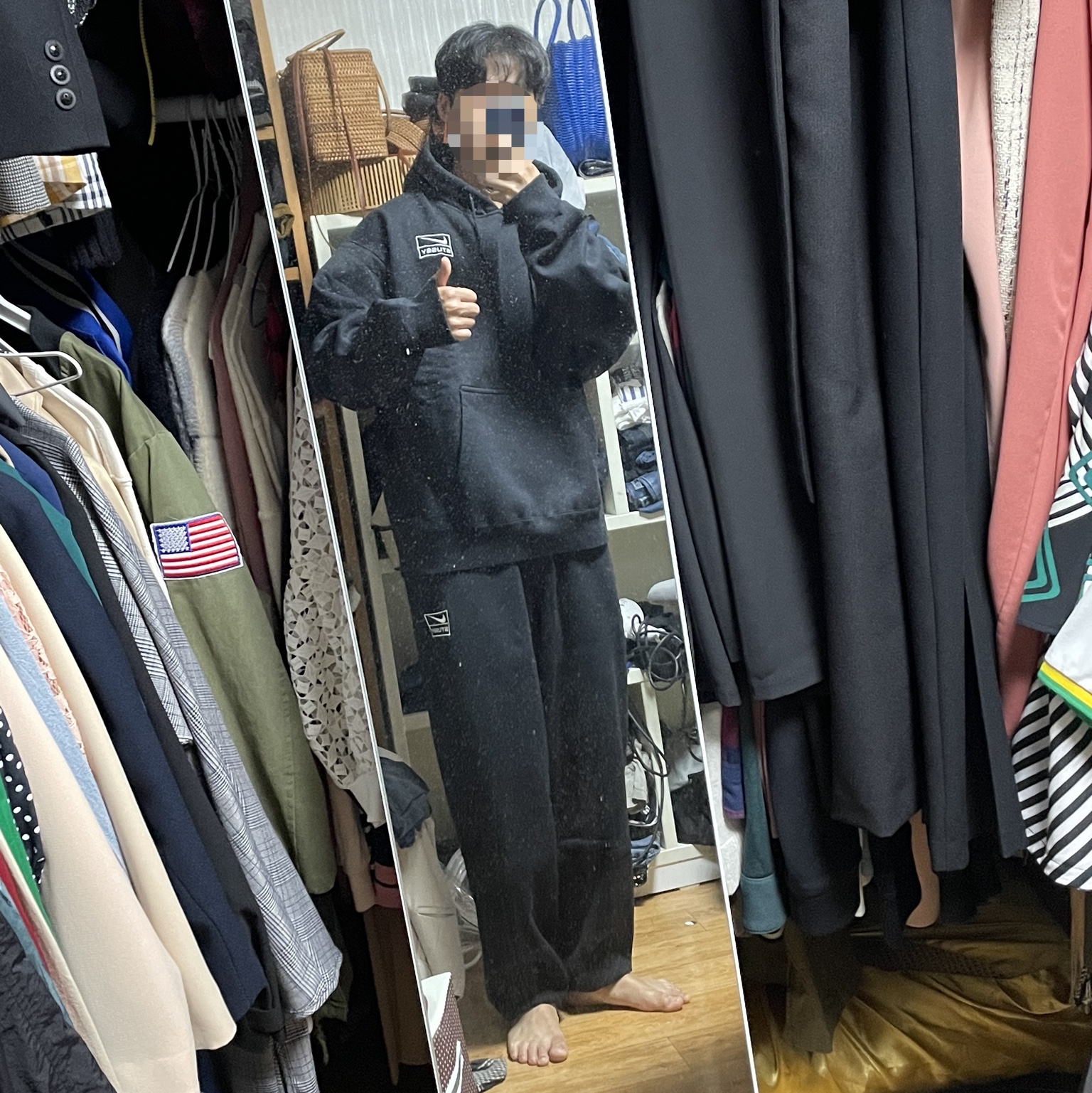 Nike x Stussy NRG RA Washed Fleece Pants Black (DN4030-010), Nike x Stussy NRG RA Washed Pullover Hoodie Black (DN4028-010) 착용 스타일 - 1