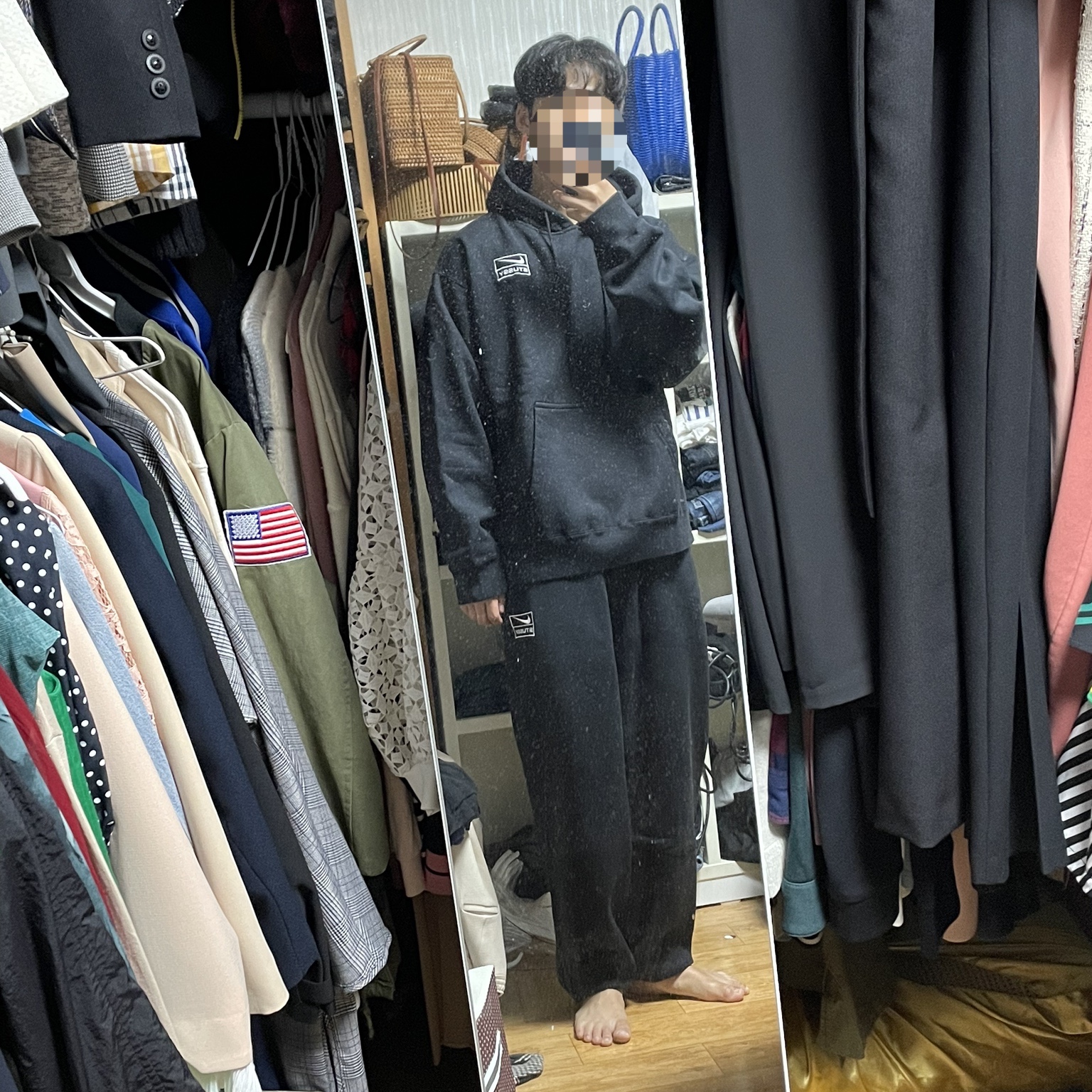 Nike x Stussy NRG RA Washed Fleece Pants Black (DN4030-010), Nike x Stussy NRG RA Washed Pullover Hoodie Black (DN4028-010) 착용 스타일 - 2