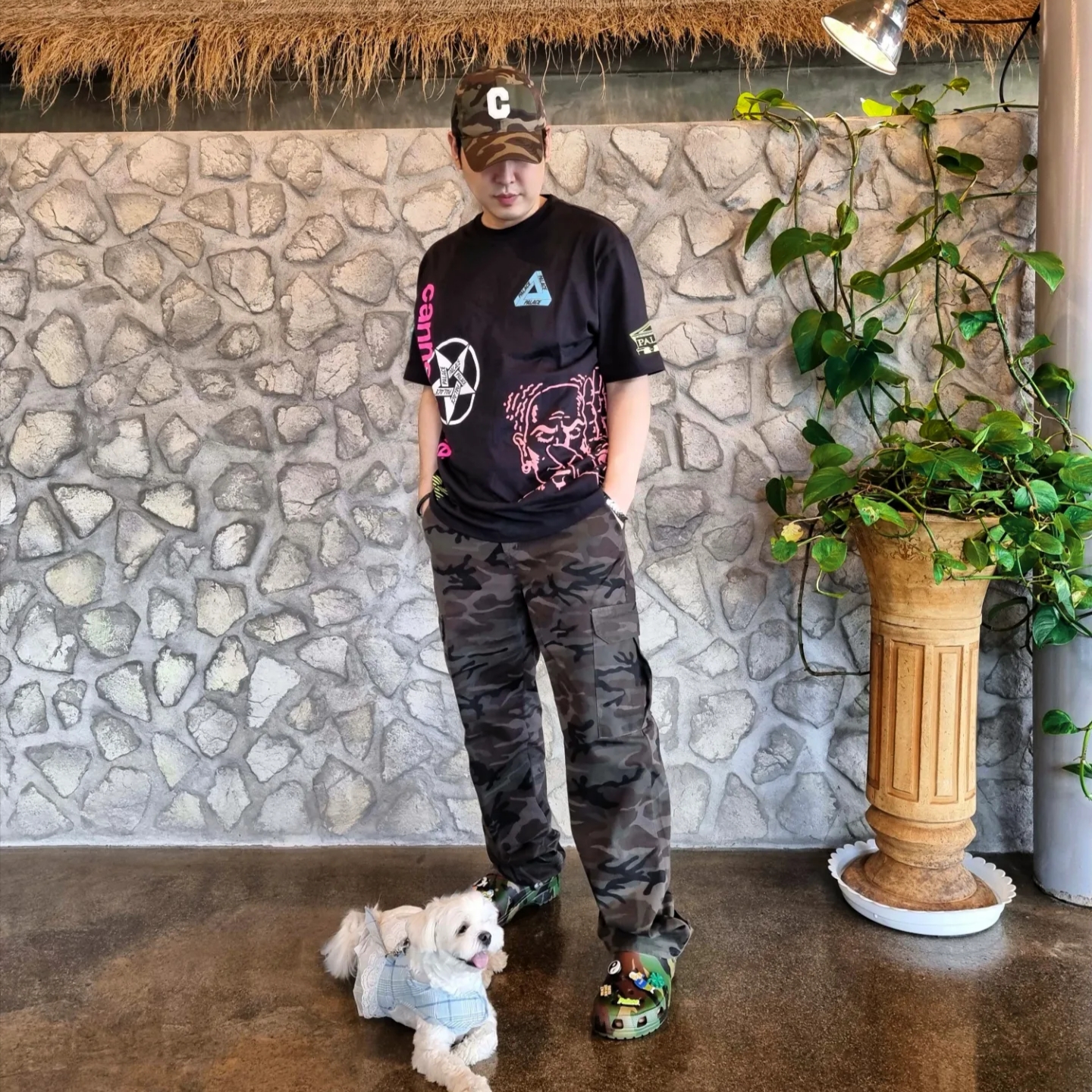 Palace x Cannondale Mad Boy T-Shirt Black - 21FW, Crocs x Palace Classic Clog Woodland Camo 착용 스타일