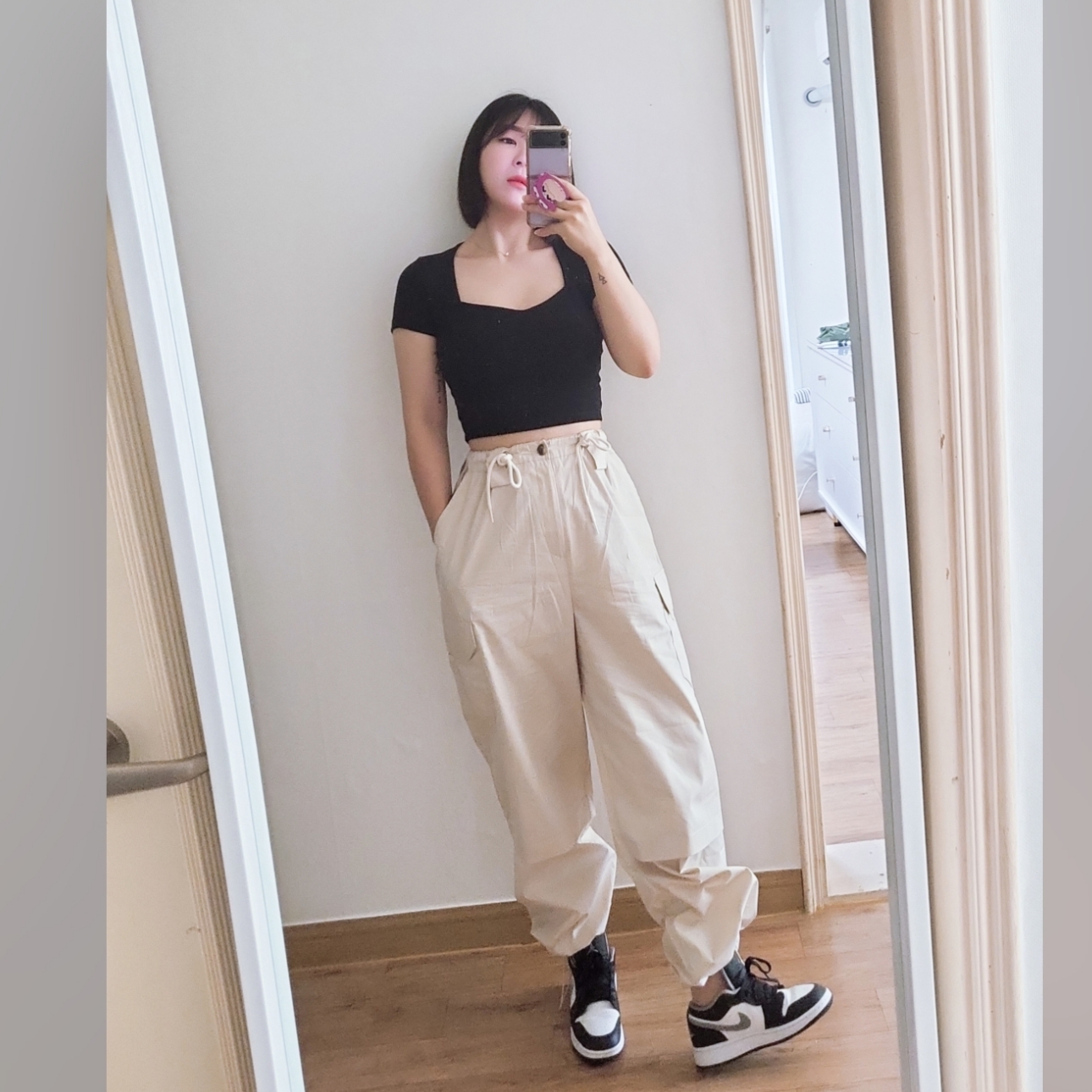 (GS) Jordan 1 Low Black Particle Grey 착용 스타일