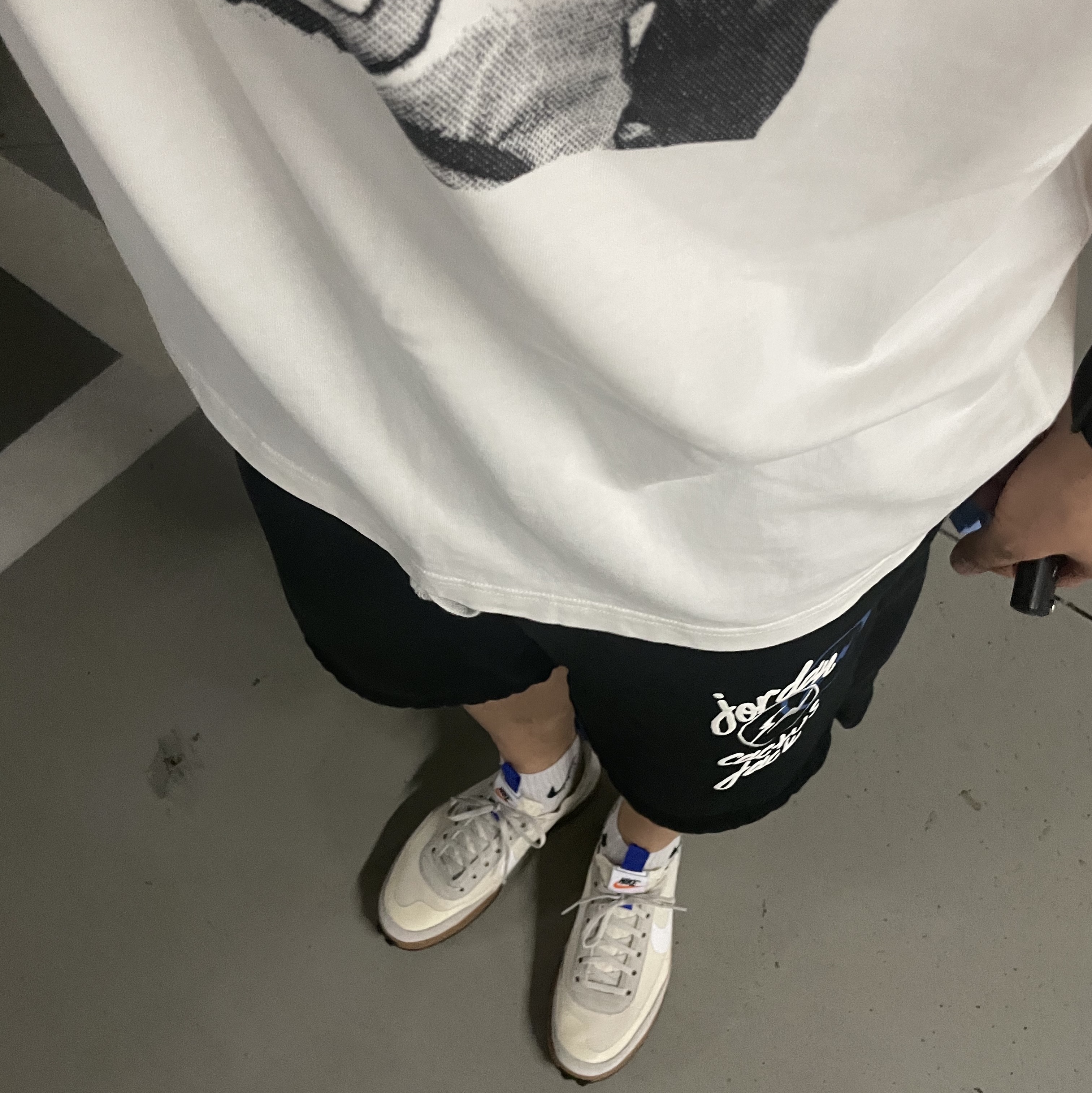 Nike x Tom Sachs General Purpose Shoe Light Cream, Jordan x Travis Scott x Fragment T-Shirt Sail (DJ0619-133) 착용 스타일