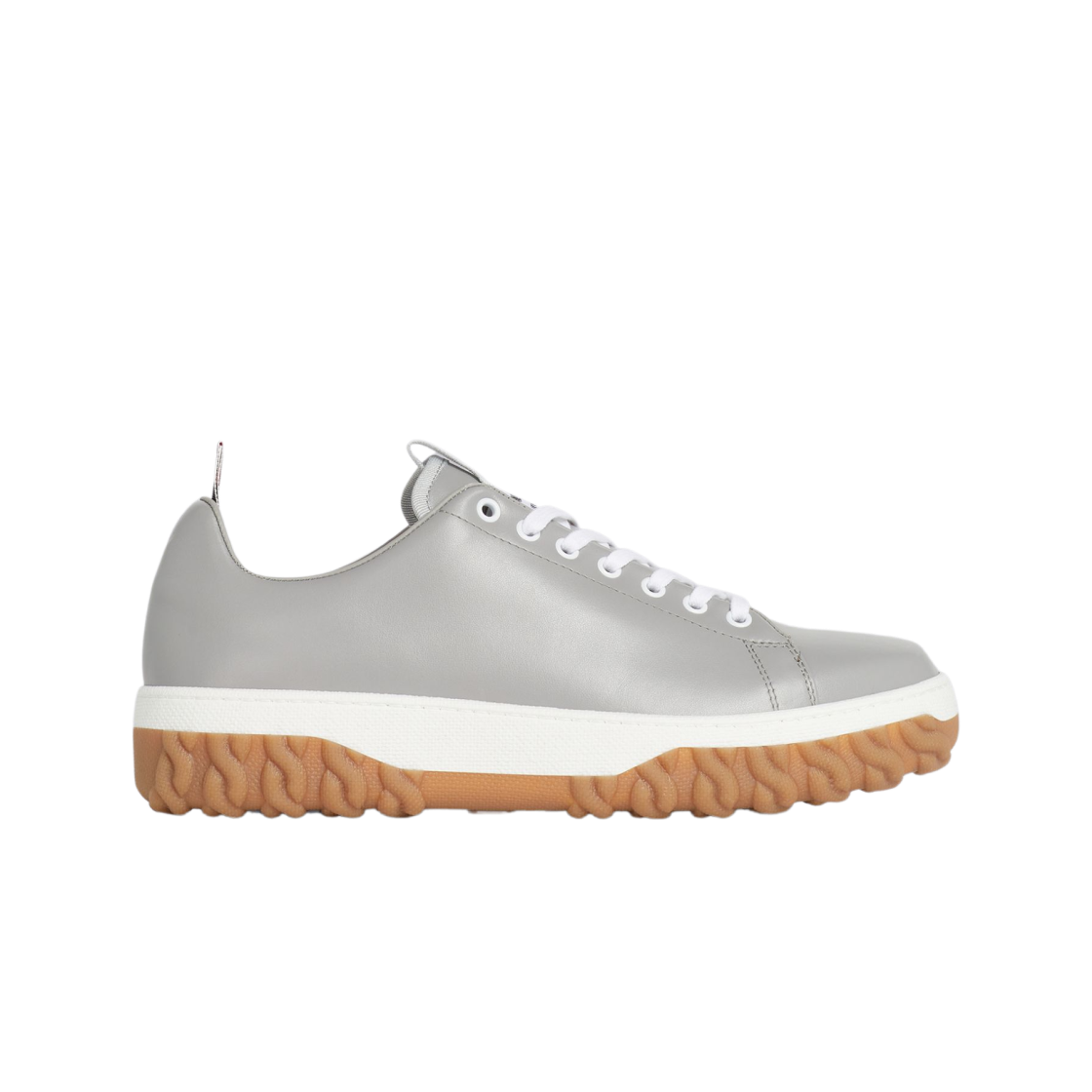 톰브라운 비텔로 카프 레더 케이블 니트 솔 코트 스니커즈 미디움 그레이(Thom Browne Vitello Calf Leather Cable Knit Sole Court Sneakers Medium Grey) - 1