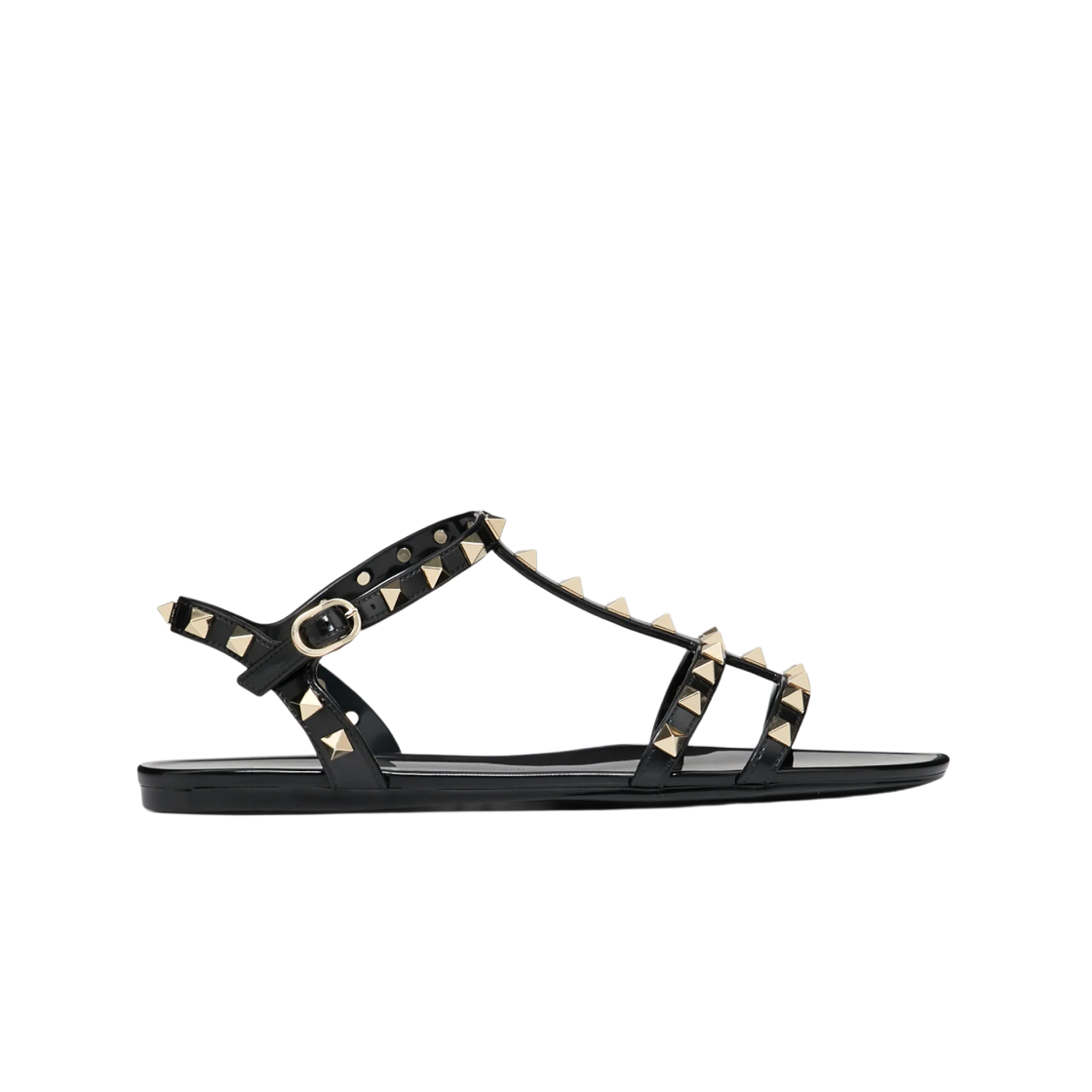 (W) 발렌티노 락스터드 플랫 러버 샌들 블랙((W) Valentino Rockstud Flat Rubber Sandal Black)
