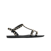 (W) Valentino Rockstud Flat Rubber Sandal Black