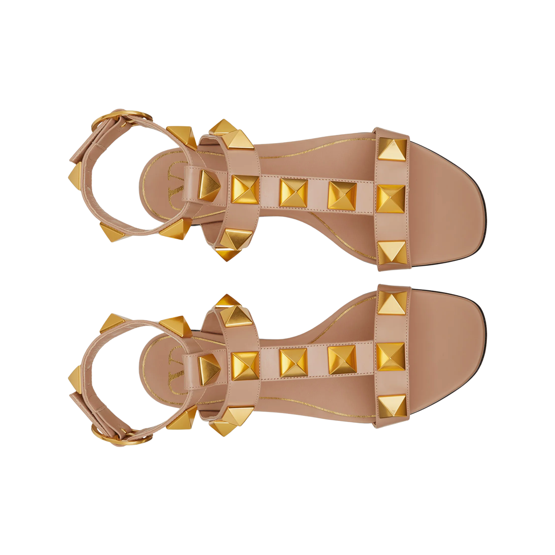 (W) 발렌티노 송아지 가죽 로만 스터드 플랫 샌들 로즈 카넬((W) Valentino Roman Stud Flat Calfskin Sandal Rose Cannelle) - 2