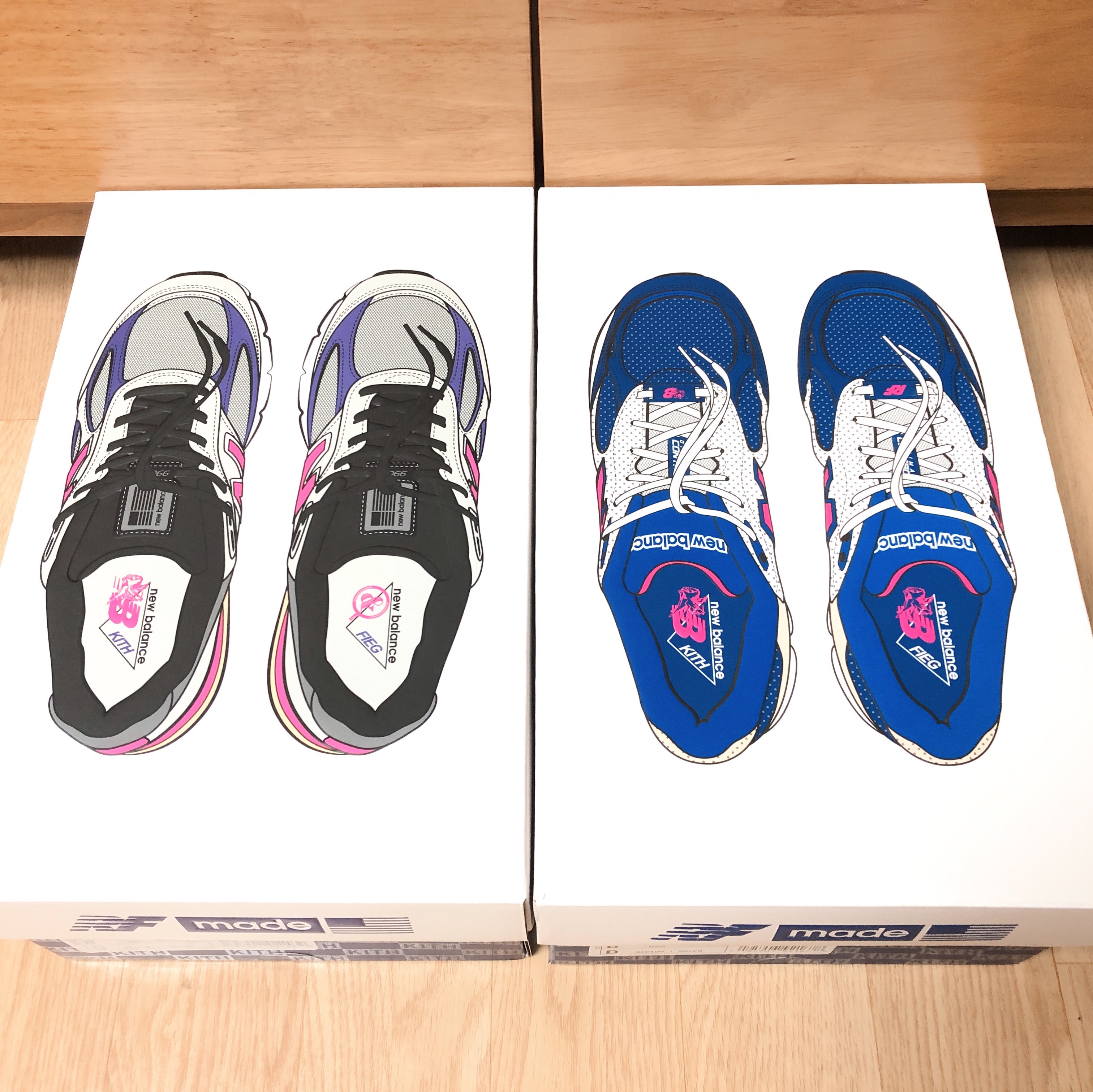New Balance x Kith 990v3 Made in USA Daytona, New Balance x Kith x United Arrows & Sons 990v4 Made in USA Grey Pink 착용 스타일 - 2