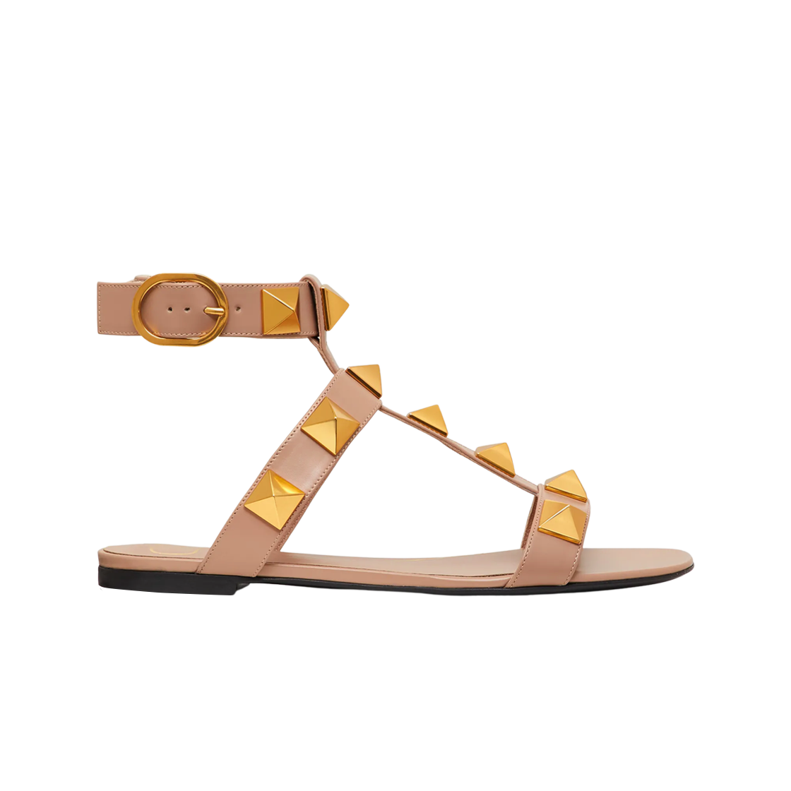 (W) 발렌티노 송아지 가죽 로만 스터드 플랫 샌들 로즈 카넬((W) Valentino Roman Stud Flat Calfskin Sandal Rose Cannelle) - 1