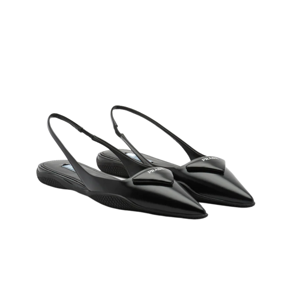 (W) 프라다 브러쉬드 레더 슬링백 발레리나 블랙((W) Prada Brushed Leather Slingback Ballerinas Black) - 2