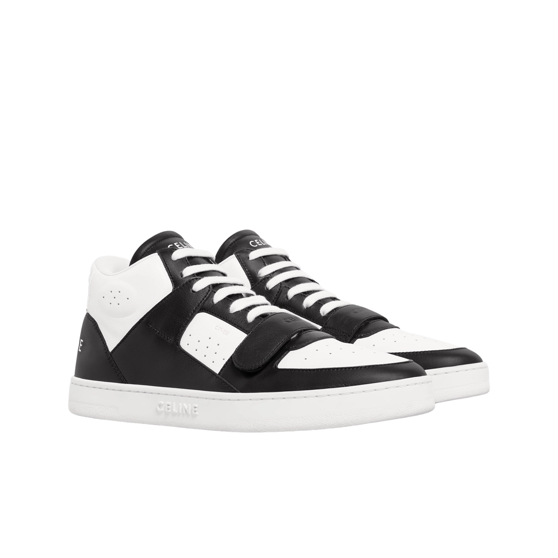 셀린느 CT-02 미드 벨크로 카프스킨 스니커즈 화이트 블랙(Celine CT-02 Mid Velcro Calfskin Sneakers White Black) - 2