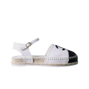 (W) Chanel Strap Espadrilles Lambskin & White Black