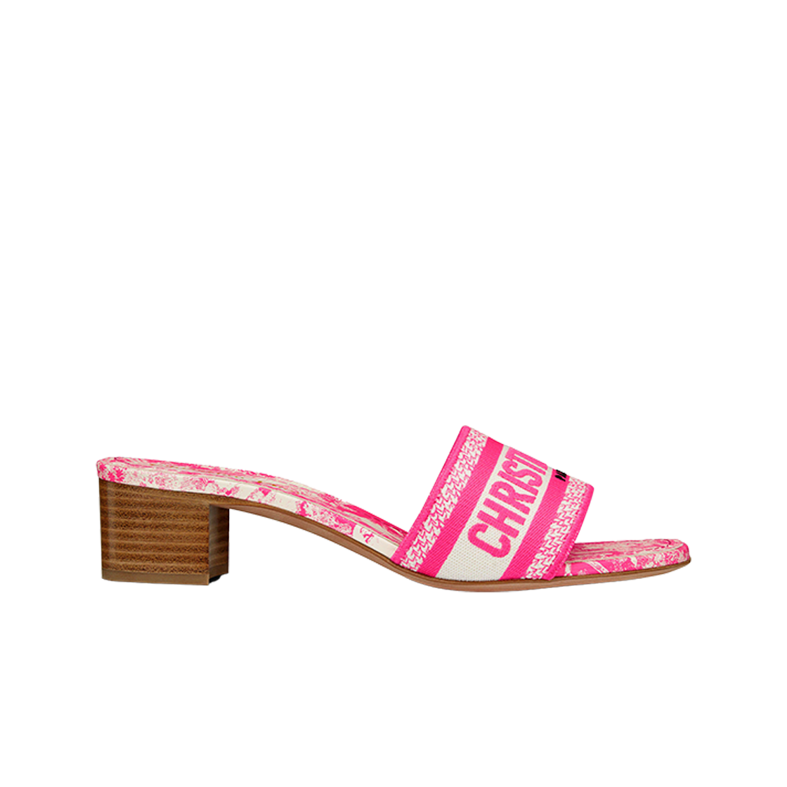 (W) 디올 디웨이 뮬 힐 자수 코튼 브라이트 핑크((W) Dior Dway Mule Heel Embroidered Cotton Bright Pink) - 1