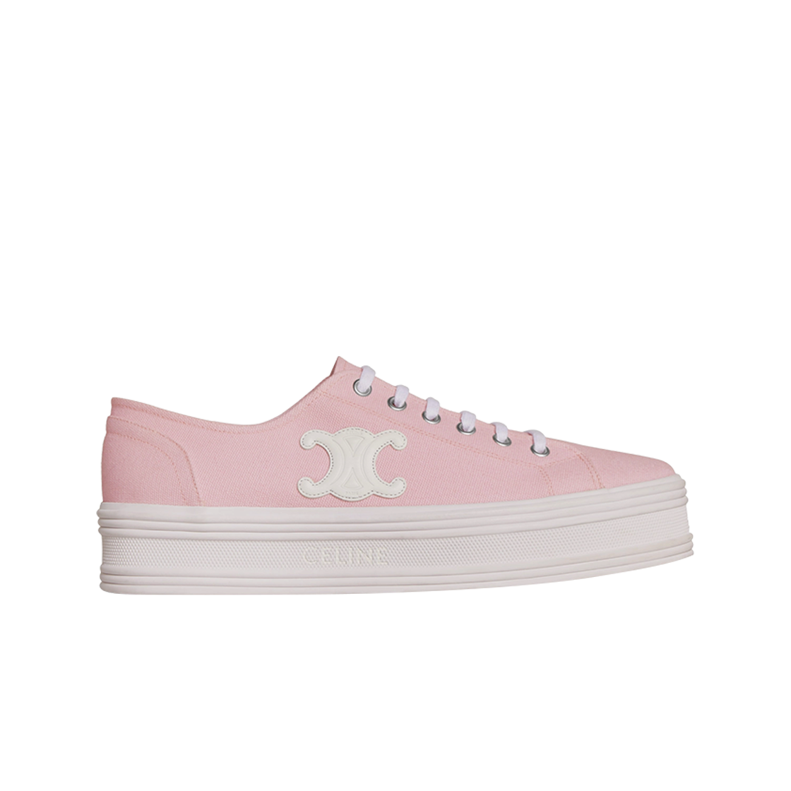 (W) Celine Jane Low Lace Up Sneakers in Canvas and Calfskin Light Pink 상세 이미지 1