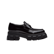 (W) Prada Monolith Pointy Brushed Leather Loafers Black