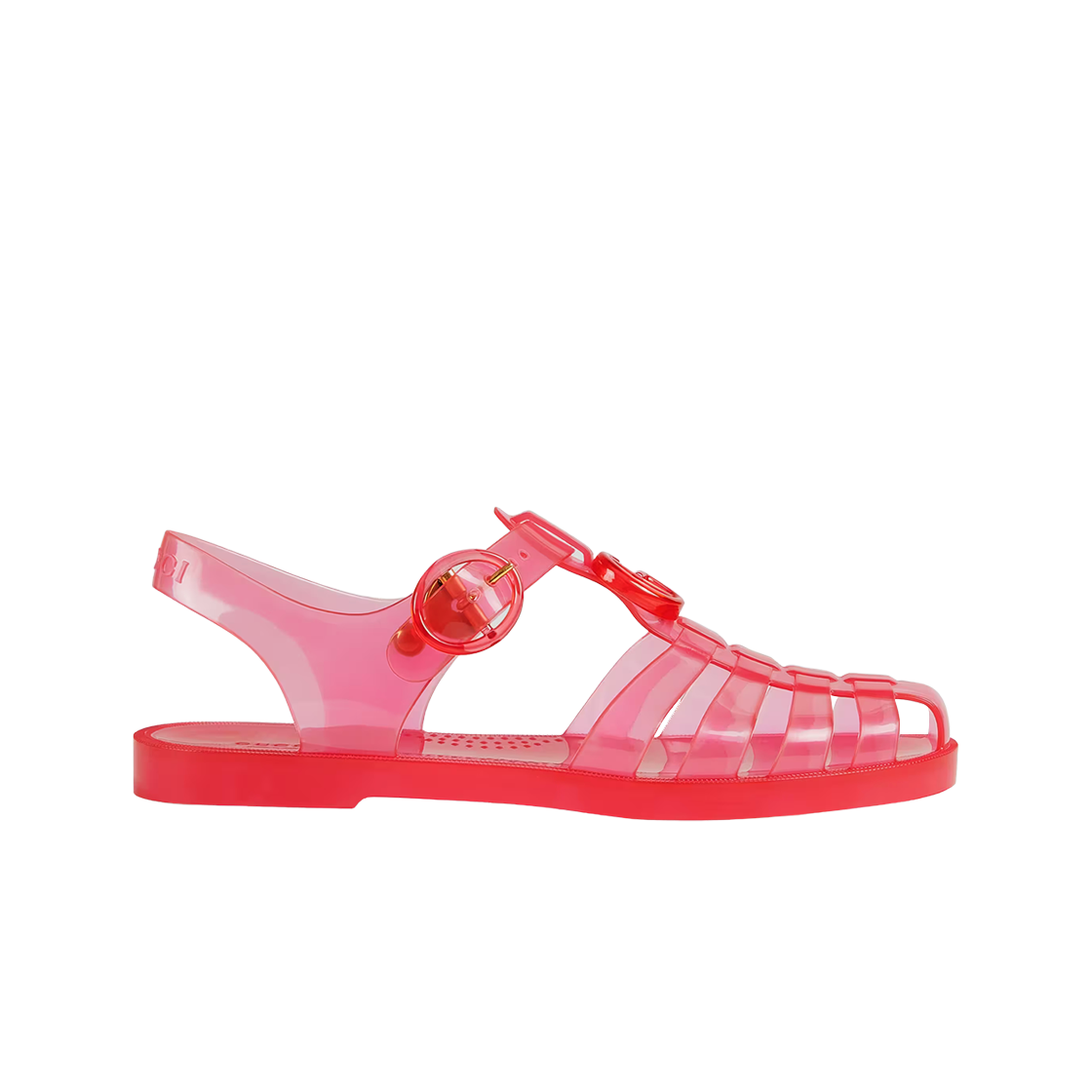 (W) 구찌 투명 러버 더블 G 샌들 오렌지((W) Gucci Transparent Rubber Sandal with Double G Orange) - 1