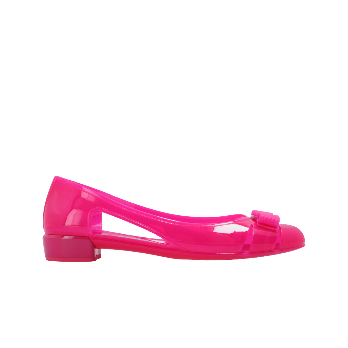 (W) 페라가모 젤리 발레 플랫 바라 보우 핫 핑크 - C((W) Ferragamo Jelly Ballet Flat with Vara Bow Hot Pink - C) - 1