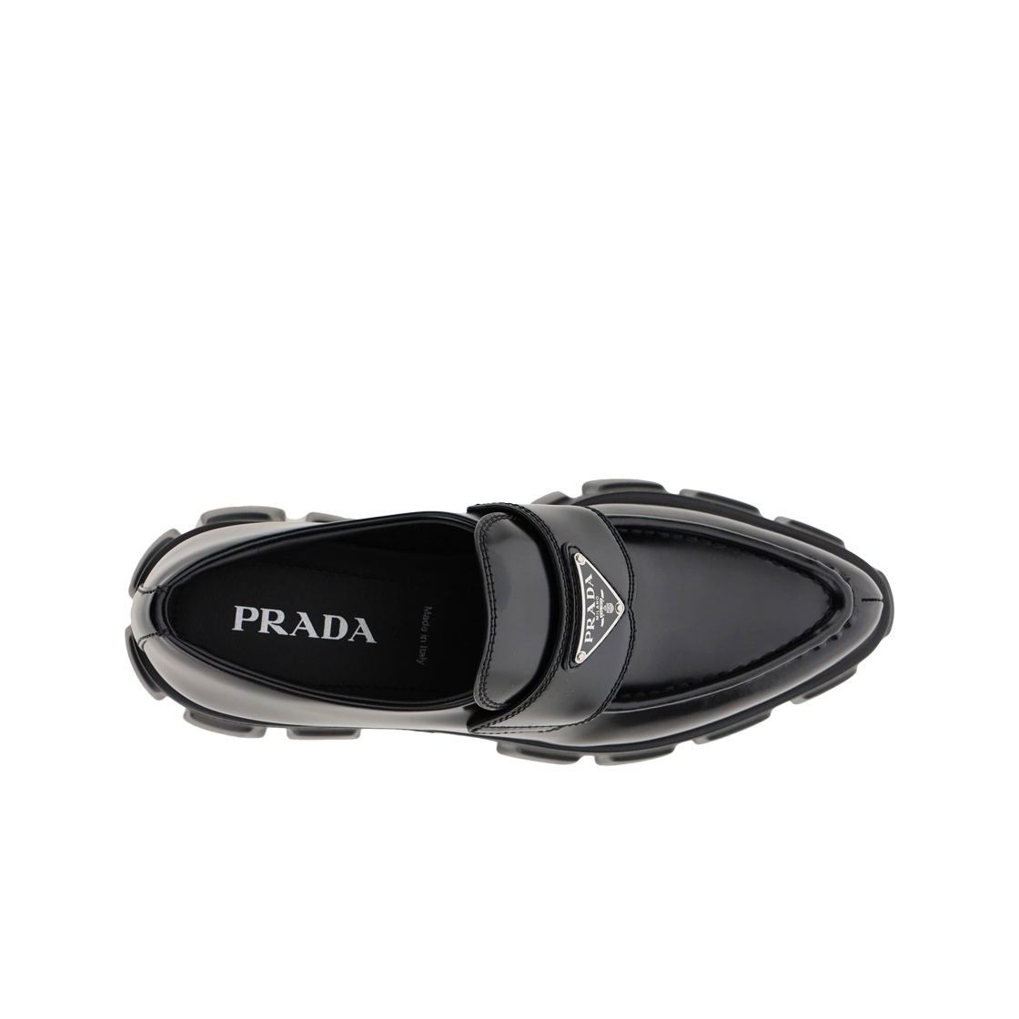 1D663M-055-F0002 (W) Prada Monolith Pointy Brushed Leather Loafers Black - #2