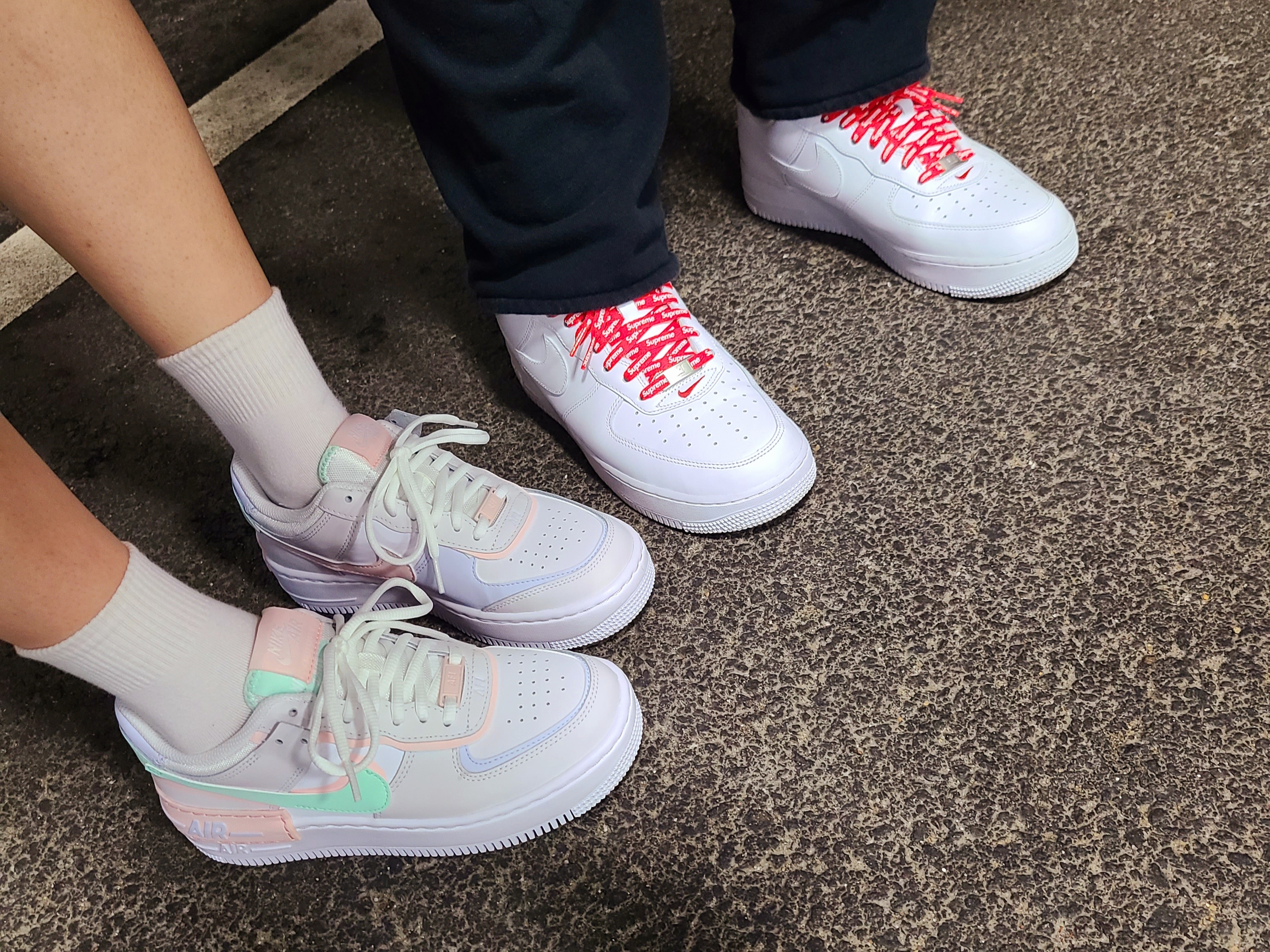 (W) Nike Air Force 1 Shadow White Atmosphere Mint, Nike x Supreme Air Force 1 Low White 착용 스타일 - 1