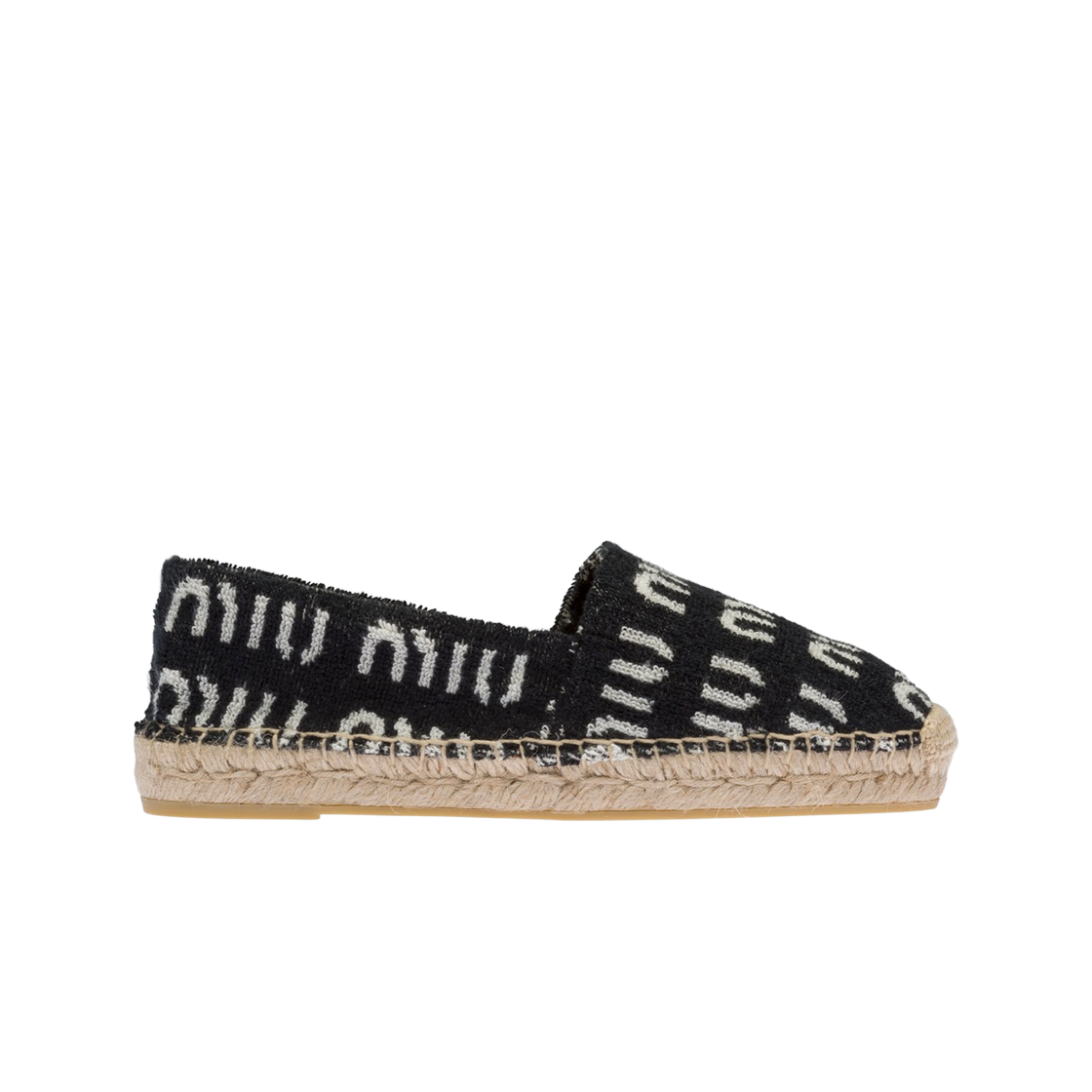 (W) 미우 미우 테리 클로스 에스파드리유 블랙 아이보리((W) Miu Miu Terry Cloth Espadrilles Black Ivory) - 1