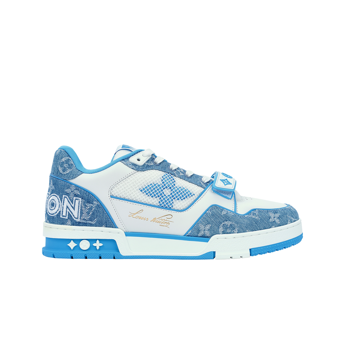 - Louis Vuitton Velcro Strap LV Trainer Sneaeker Monogram Denim Marine