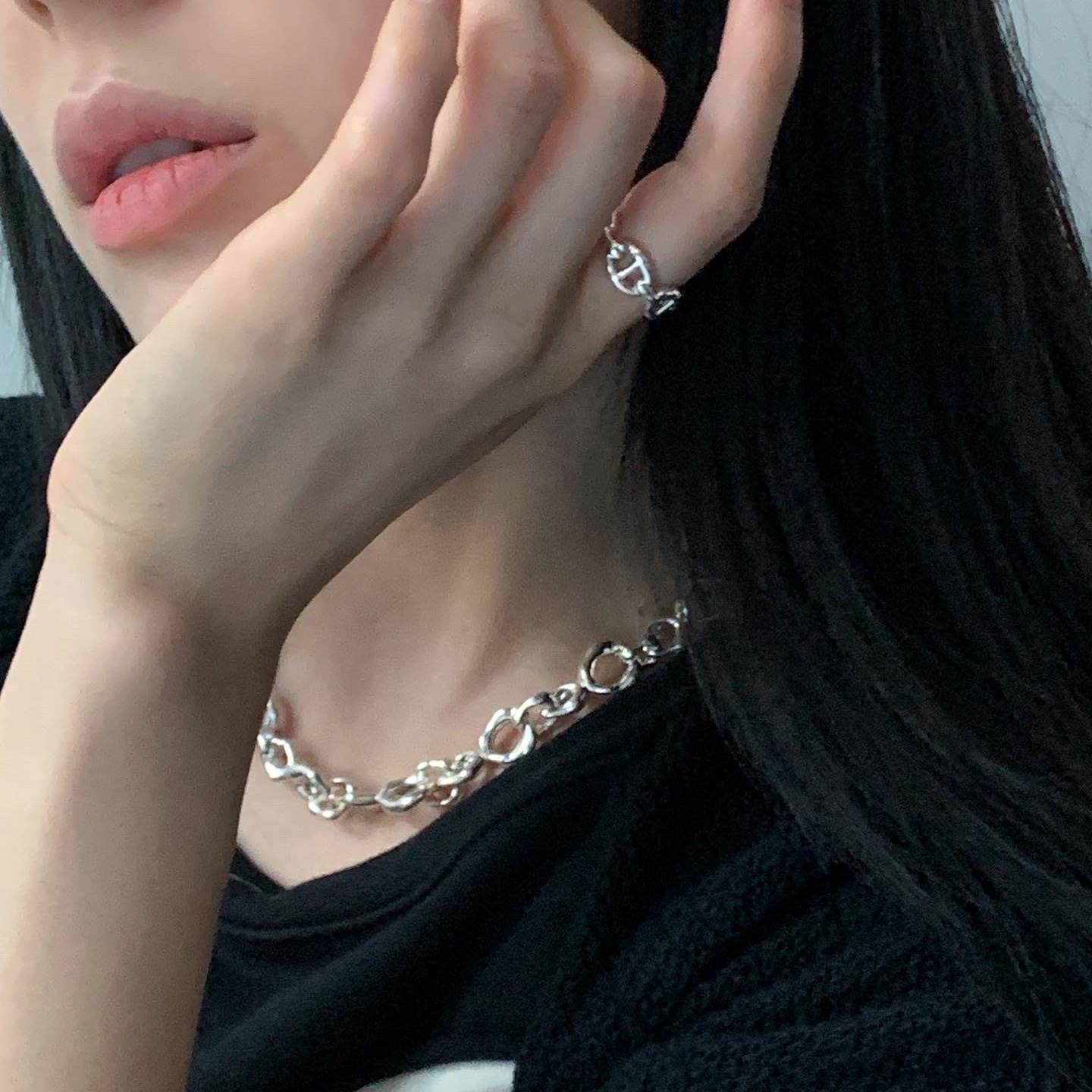 (W) Hermes Small Chaine D'Ancre Enchainee Ring Sterling Silver 착용 스타일 - 3