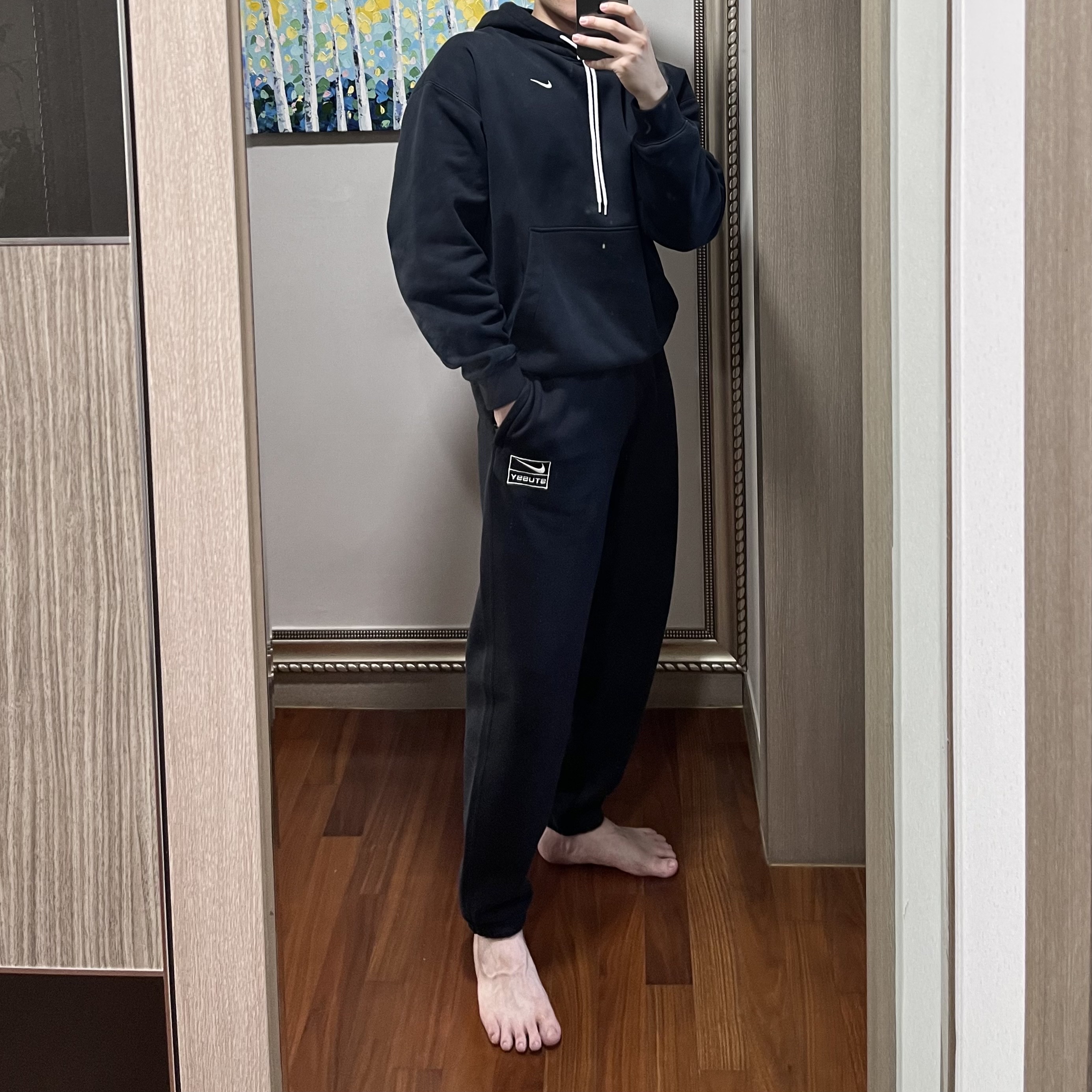 Nike x Stussy NRG RA Washed Fleece Pants Black (DN4030-010), Nike M NRG Hoodie Black White 착용 스타일