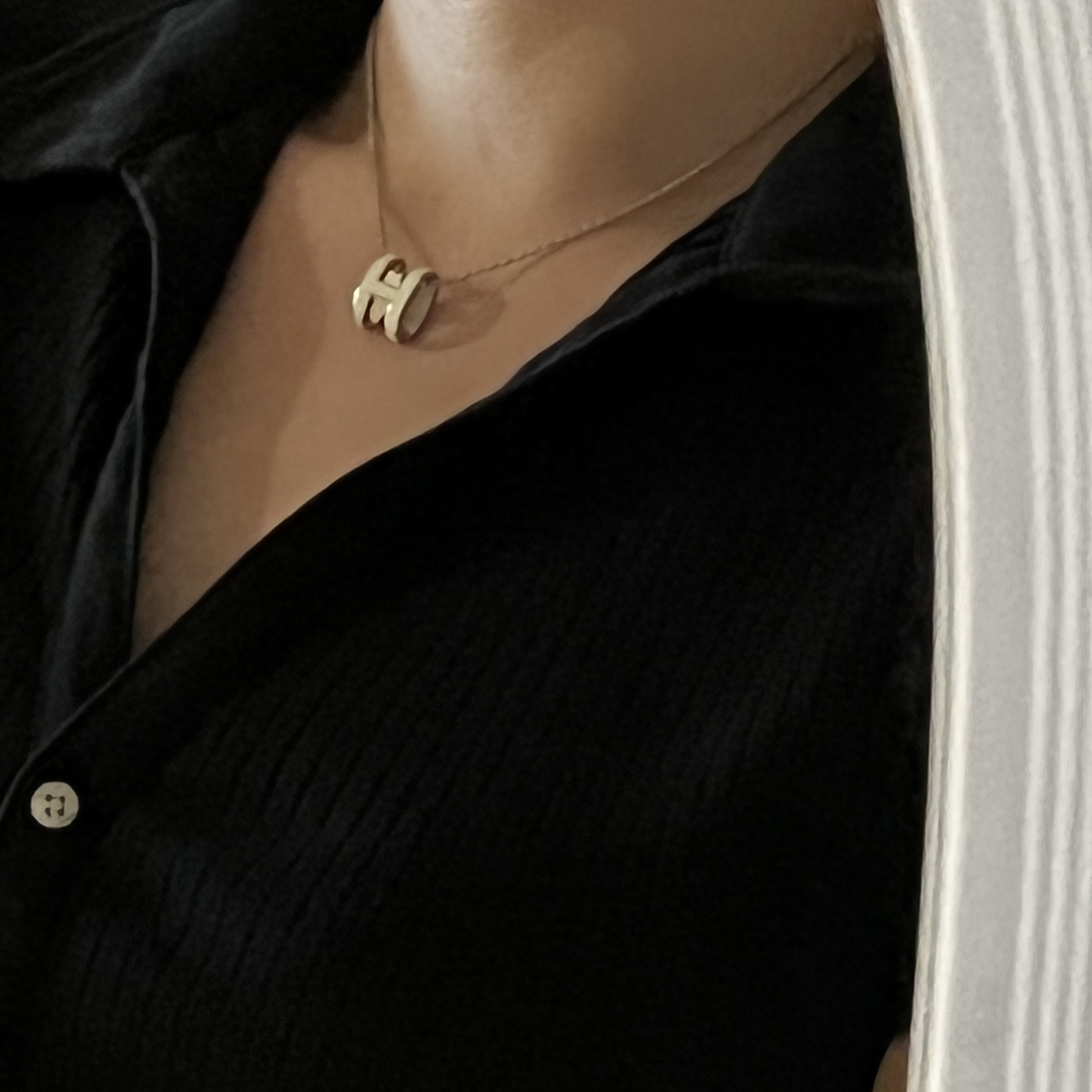 (W) Hermes Pop H Pendant Palladium & Blanc 착용 스타일