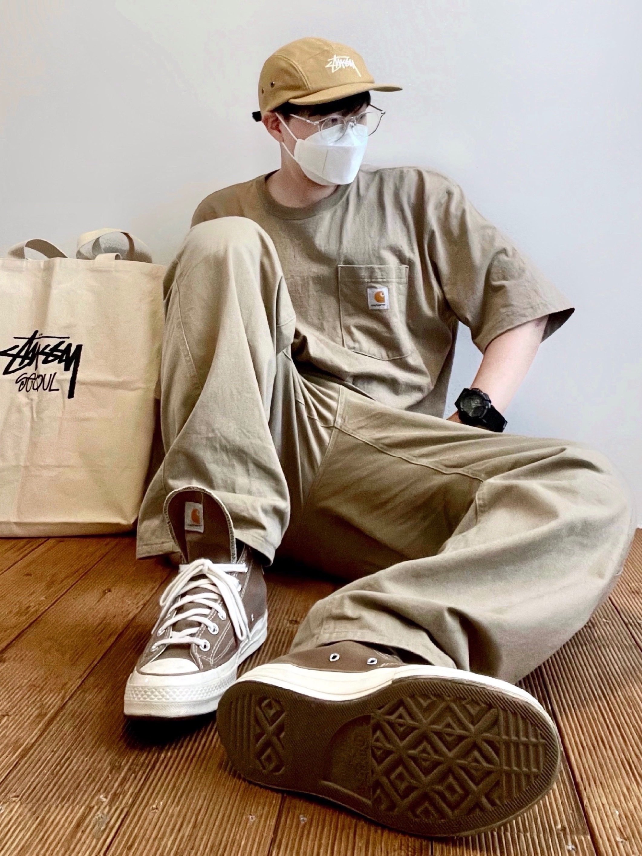 Converse x Carhartt WIP Chuck 70 High Hamilton Brown 착용 스타일 - 1