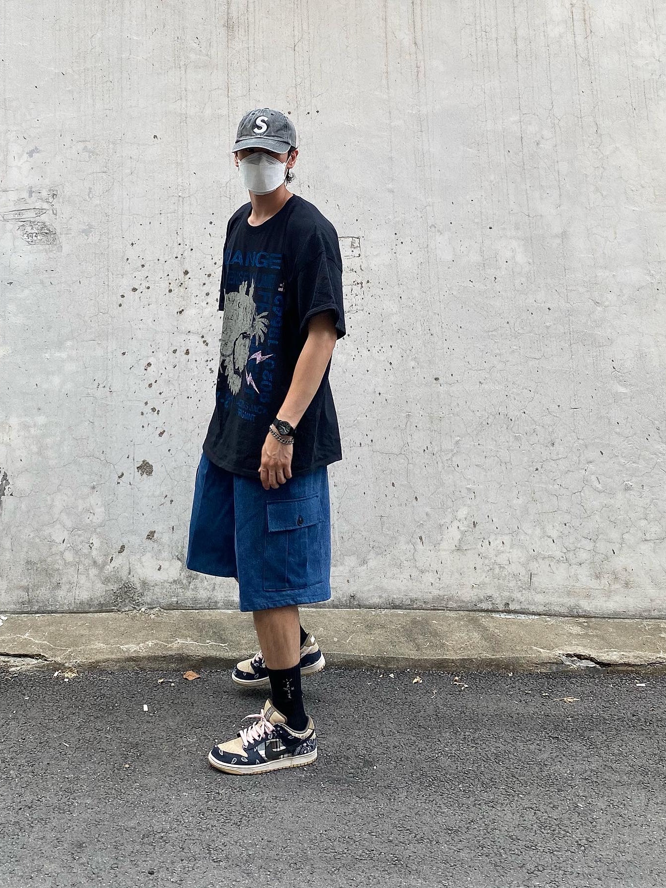 Supreme Pigment Print S Logo 6-Panel Black - 20SS, Nike x Travis Scott SB Dunk Low 착용 스타일 - 3