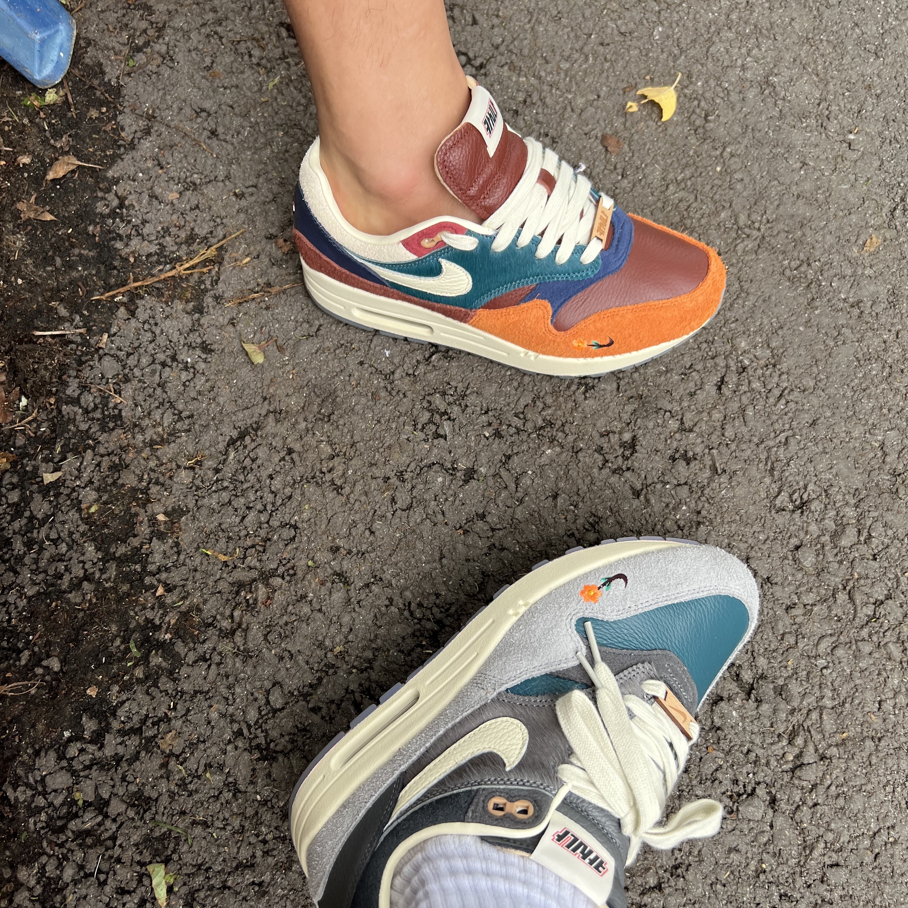 Nike x Kasina Air Max 1 SP Won-Ang Particle Grey, Nike x Kasina Air Max 1 SP Won-Ang Orange 착용 스타일