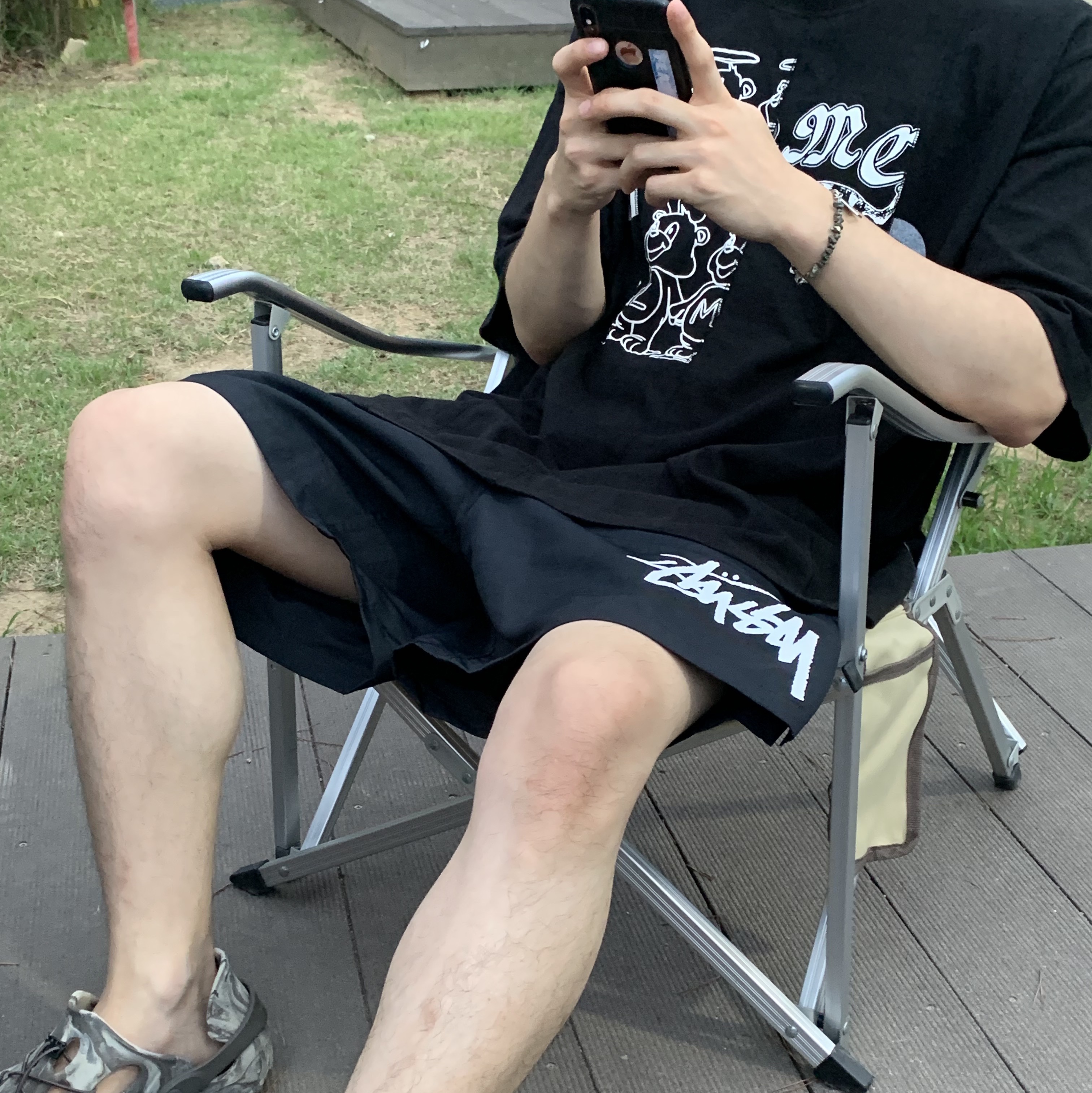 Stussy Big Stock Water Shorts Black 착용 스타일