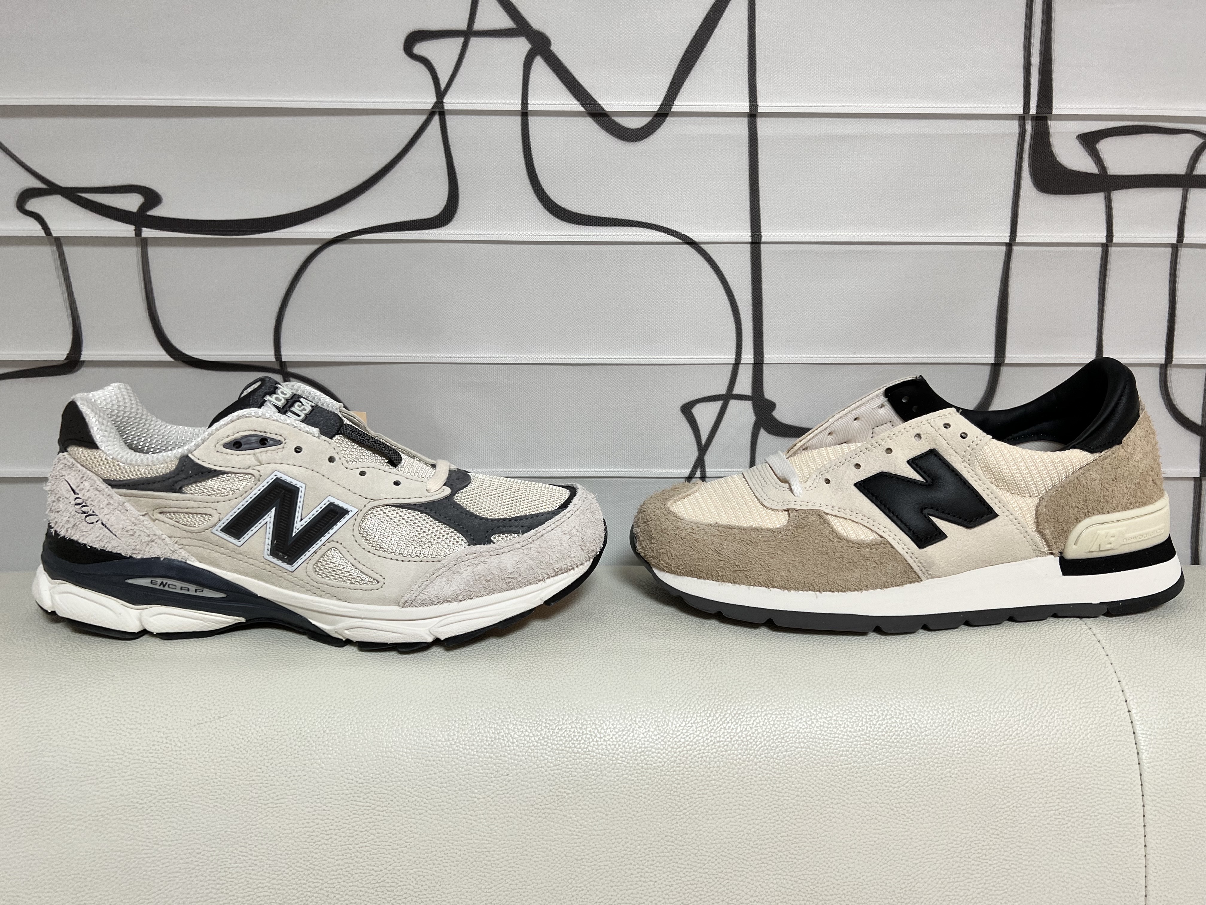 New Balance 990v3 Made in USA Moonbeam Macadamia Nut, New Balance 990v1 Made in USA Incense Macadamia Nut 착용 스타일
