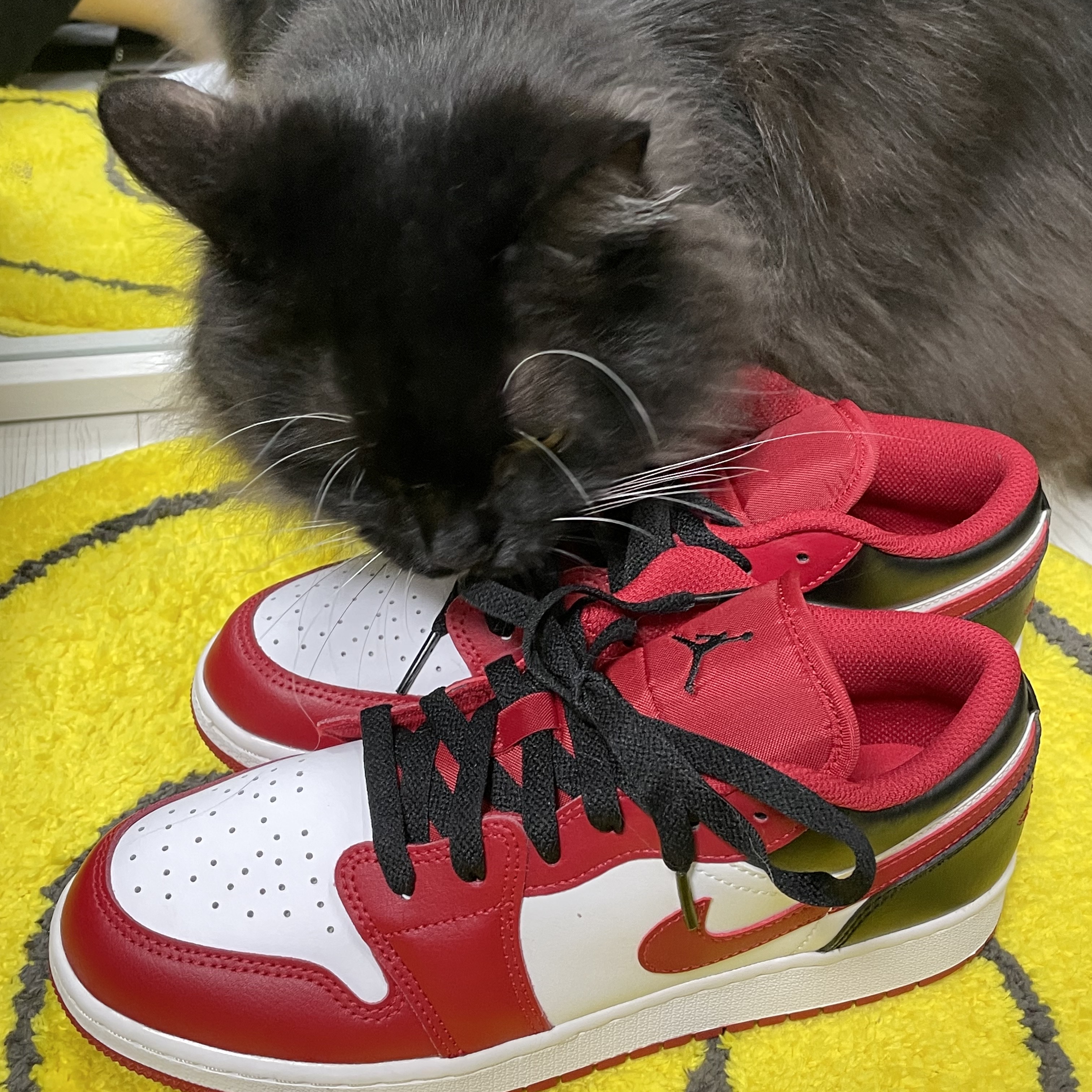 (GS) Jordan 1 Low White Gym Red Black 착용 스타일 - 1