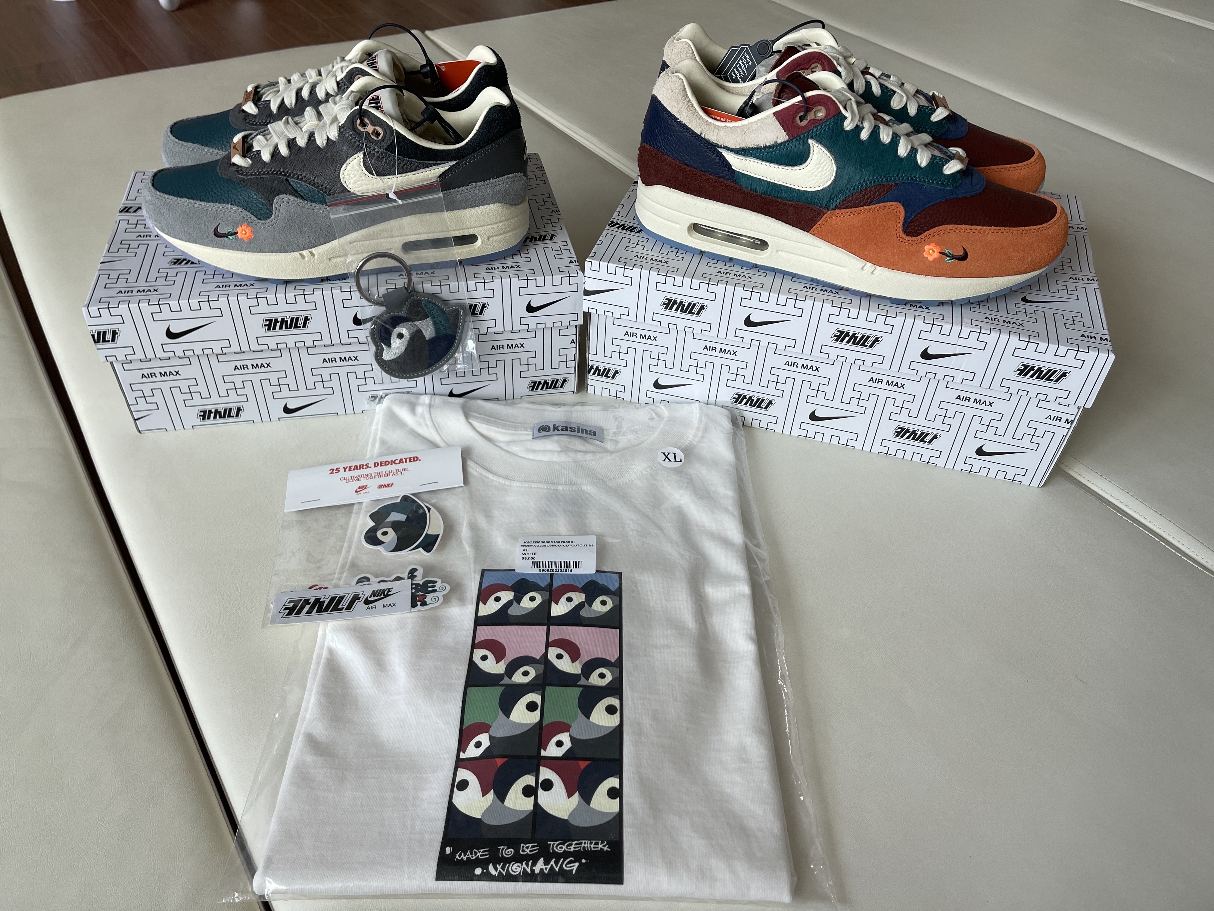 Nike x Kasina Air Max 1 SP Won-Ang Orange, Nike x Kasina Air Max 1 SP Won-Ang Particle Grey 착용 스타일 - 1