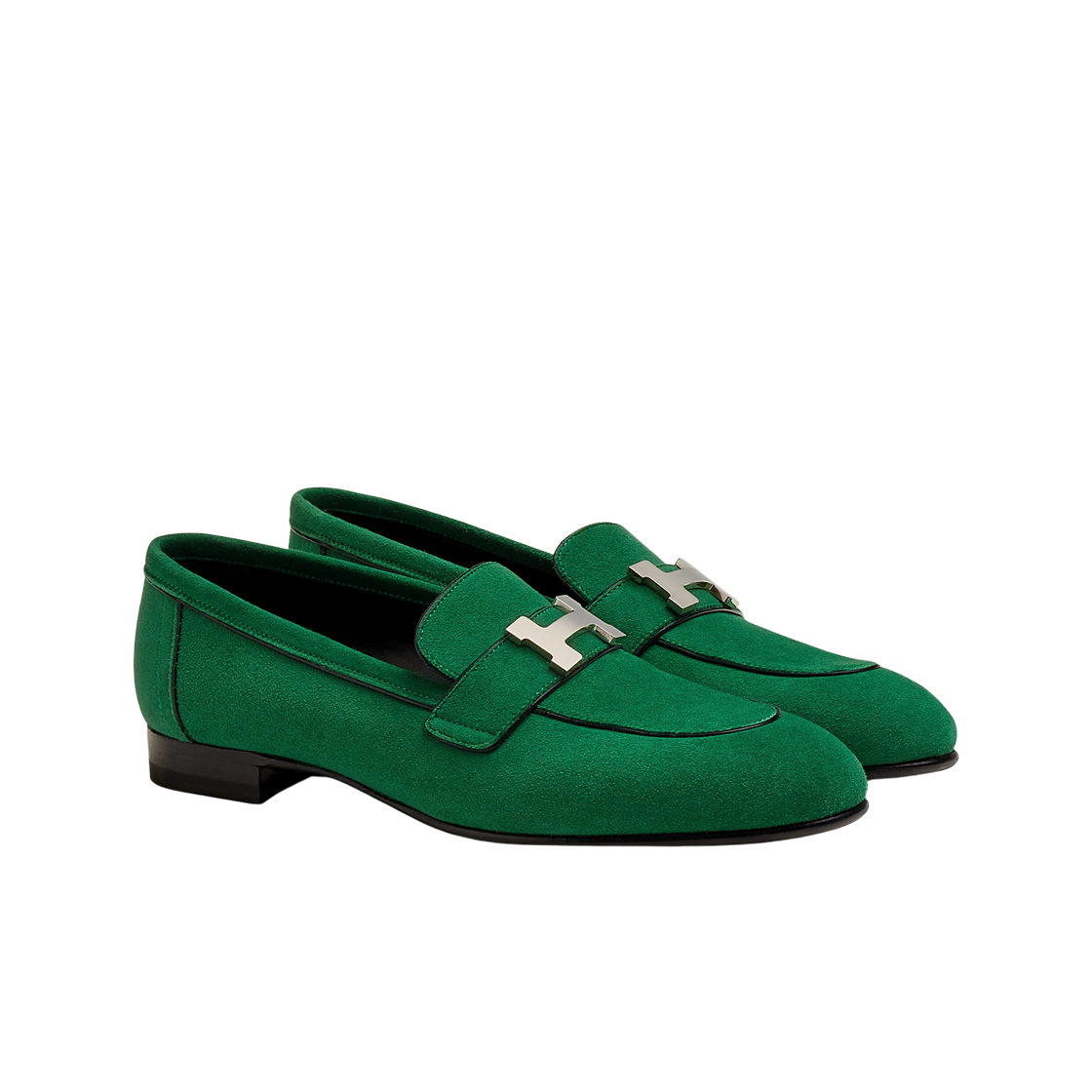 (W) 에르메스 파리 로퍼 스웨이드 고트스킨 & 팔라듐 하드웨어 베르 일렉트릭((W) Hermes Paris Loafers Suede Goatskin & Palladium Vert Electrique) - 2