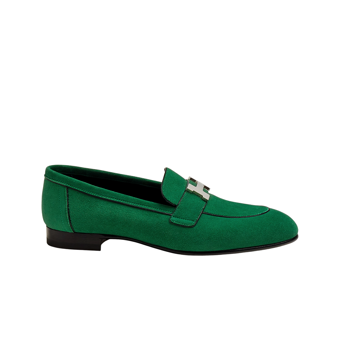 (W) 에르메스 파리 로퍼 스웨이드 고트스킨 & 팔라듐 하드웨어 베르 일렉트릭((W) Hermes Paris Loafers Suede Goatskin & Palladium Vert Electrique) - 1