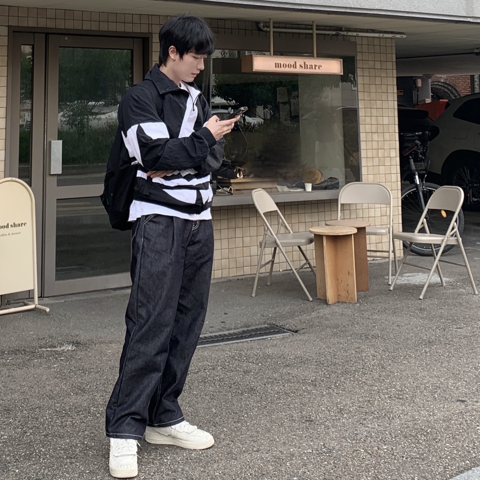 Comme des Garcons Homme Plus Nylon Backpack Large Black, Nike x Comme des Garcons Homme Plus Air Force Mid White 착용 스타일