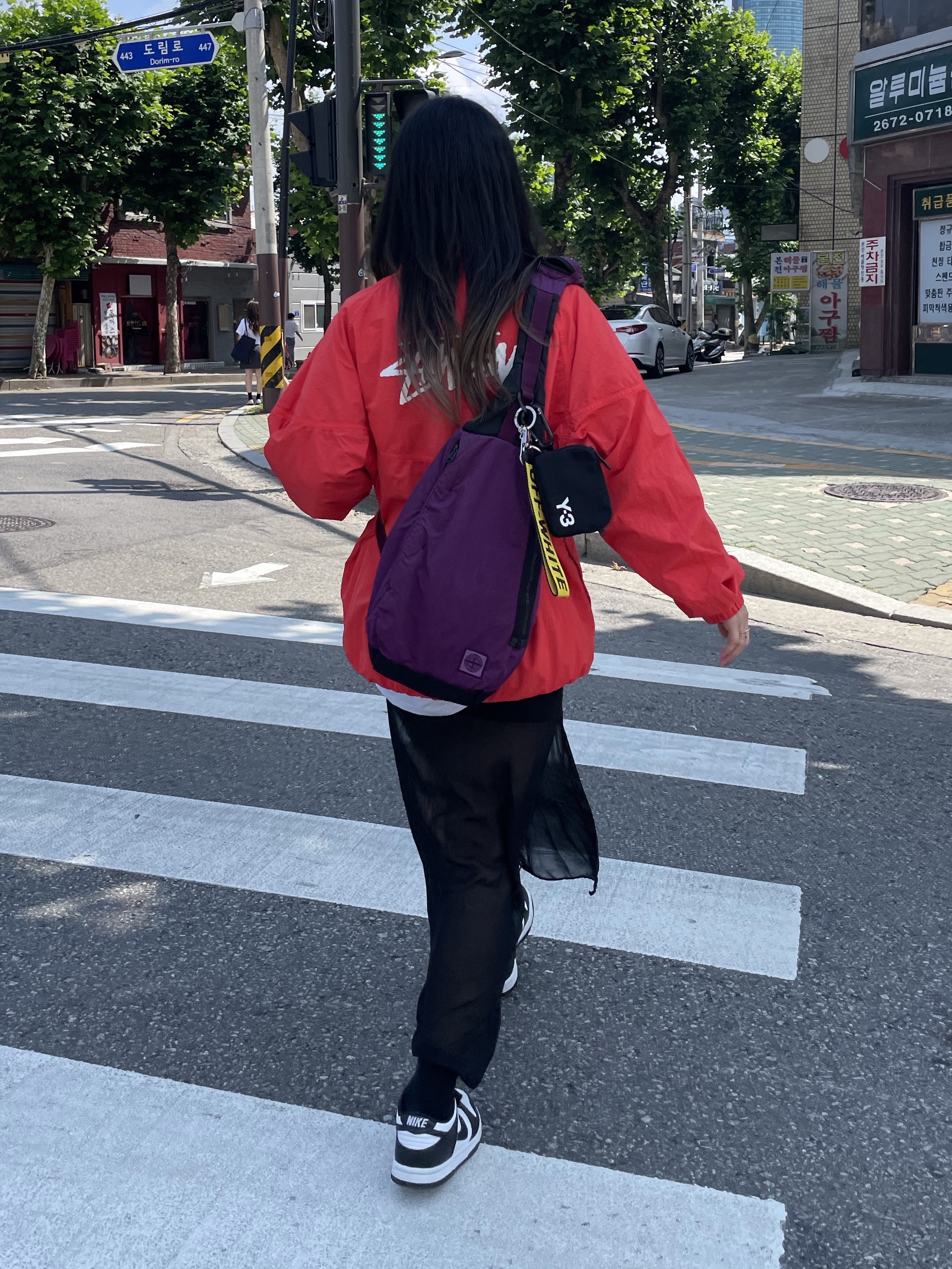 Nike x Stussy Windrunner Jacket Habanero Red, (W) Nike Dunk Low Black 착용 스타일