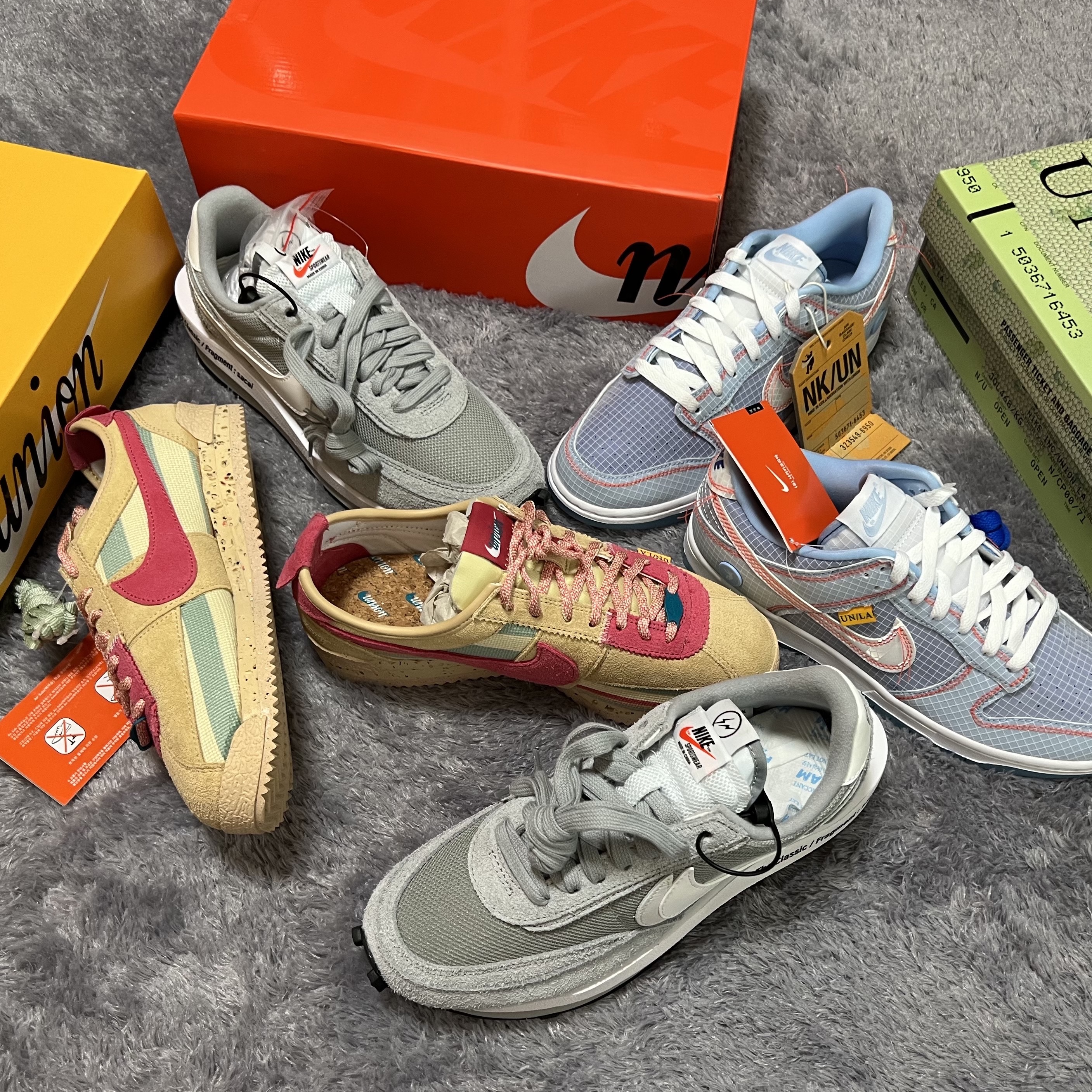 Nike x Union Cortez SP Sesame, Nike x Union Dunk Low Passport Pack Argon 착용 스타일