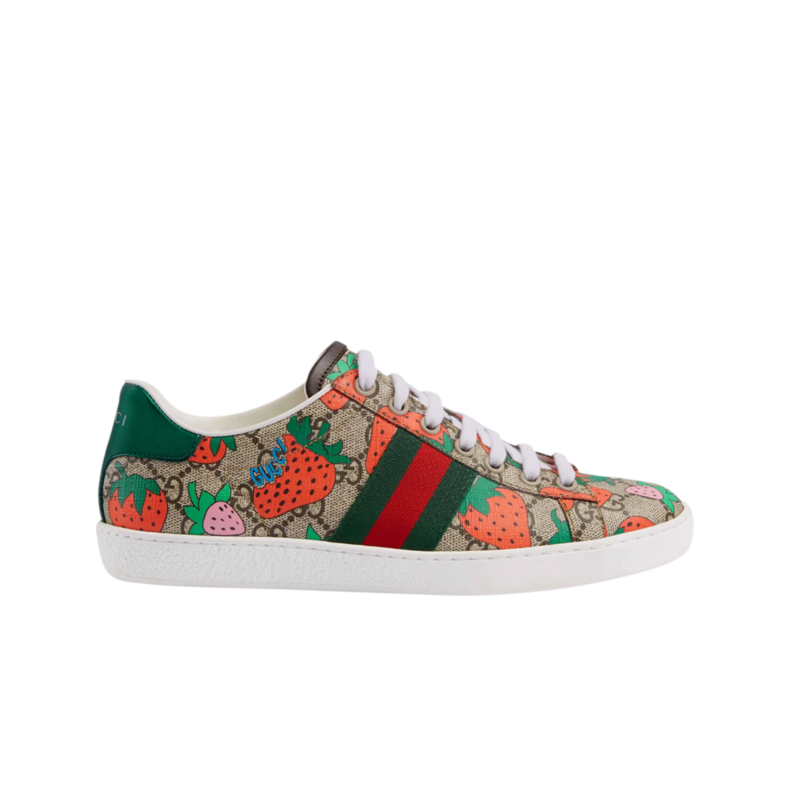 (W) 구찌 스트로베리 프린트 에이스 스니커즈 베이지 에보니((W) Gucci Strawberry Print Ace Sneakers Beige Ebony) - 1