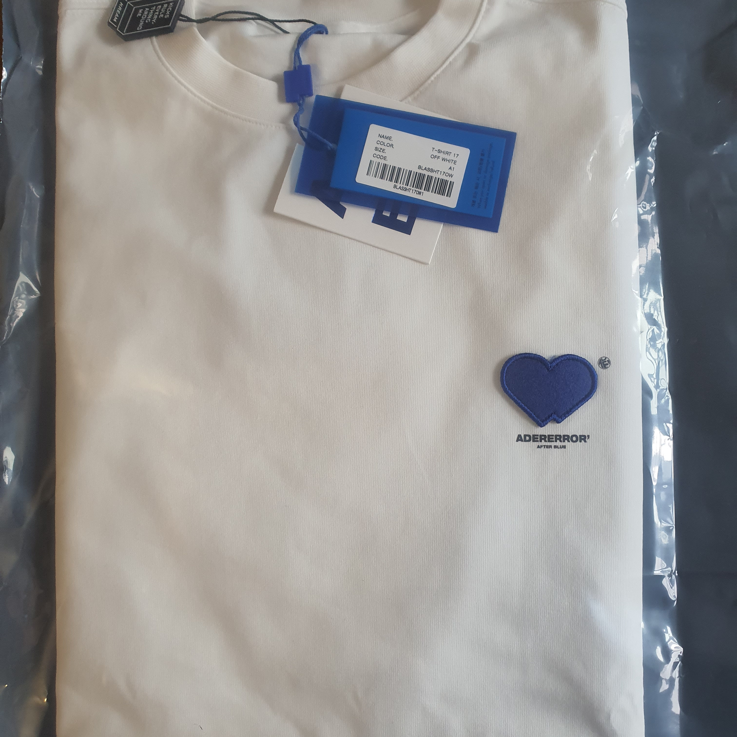Ader Error Twin Heart Small Logo T-Shirt Off White 착용 스타일