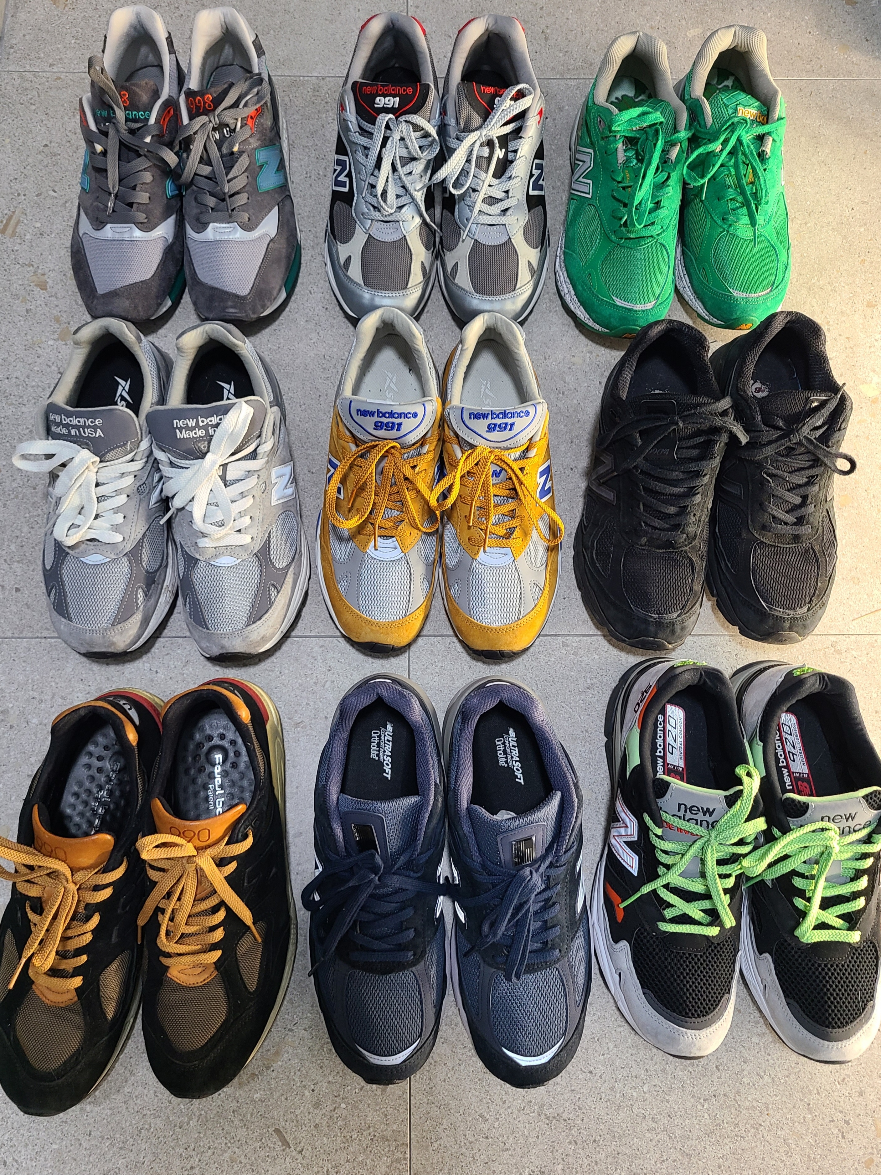New Balance 991 Made in UK Yellow Blue, New Balance 990v5 Made in USA Navy - D Standard 착용 스타일 - 2