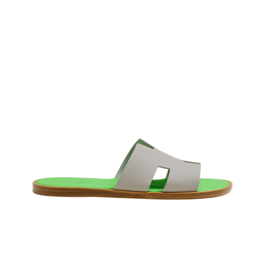 Hermes Izmir Sandal Epsom & Gris Quartz Vert Fluo