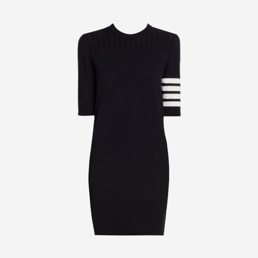 (W) 톰브라운 헥터 메달리온 사선 숏슬리브 미니 드레스 네이비